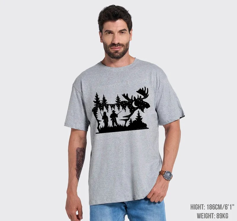 Moose Hunting Silhouette T-Shirt for Men - Forest Scene Deer Hunter Graphic Tee - Gift for Outdoorsmen & Nature Lovers