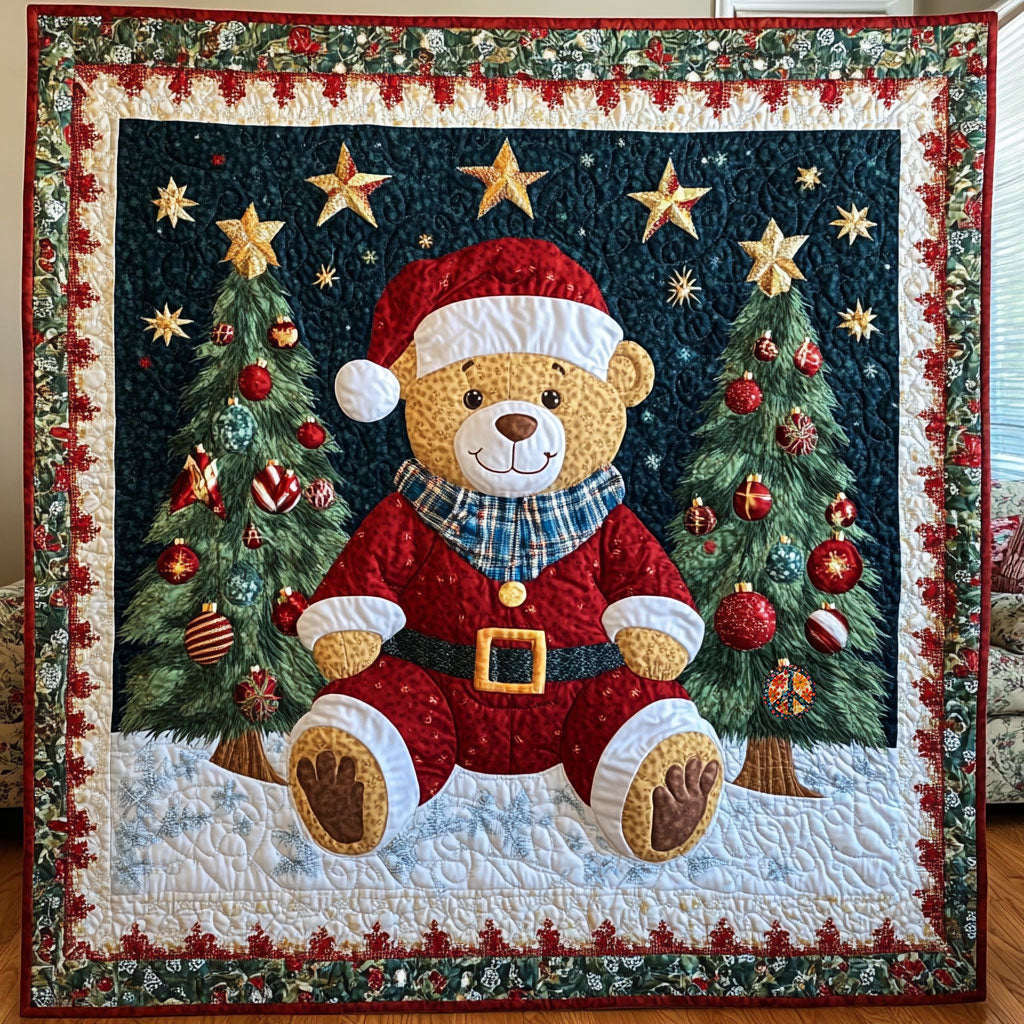 Christmas Bear Rustic Charm Quilt Blanket