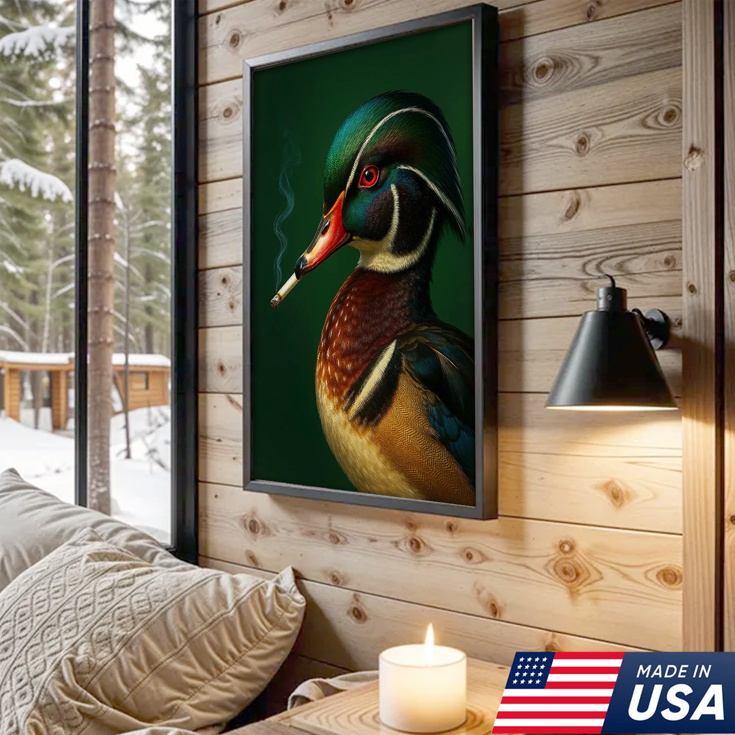 Wood Duck Wall Art Canvas - Vibrant Wildlife Cabin Decor - Unique Hunting Lodge Artwork