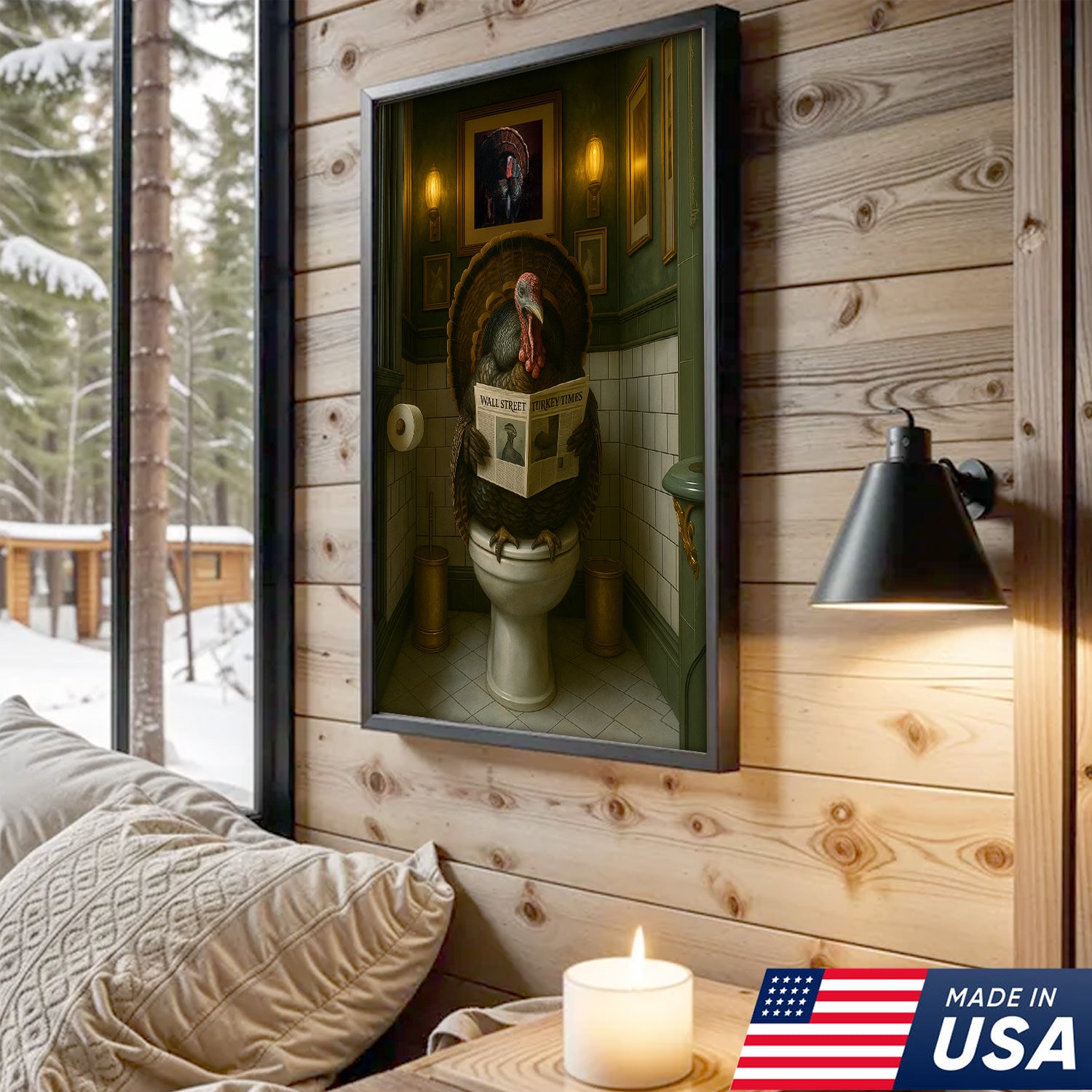 Funny Turkey Bathroom Wall Art – Rustic Cabin Toilet Humor Canvas Decor, Made in USA