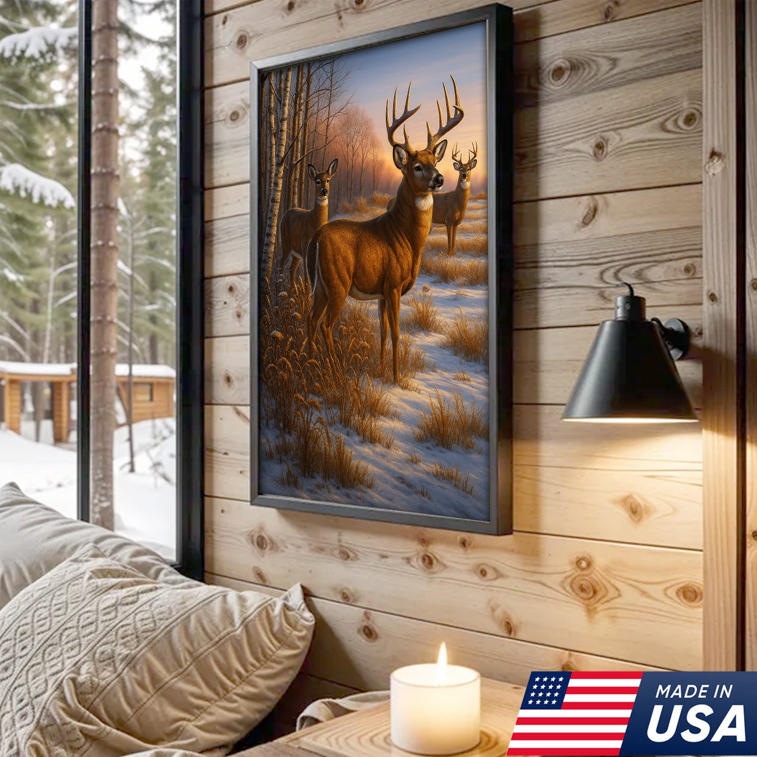 Majestic Deer in Winter Forest Canvas – Realistic Wildlife Canvas Wall Art for Hunters
