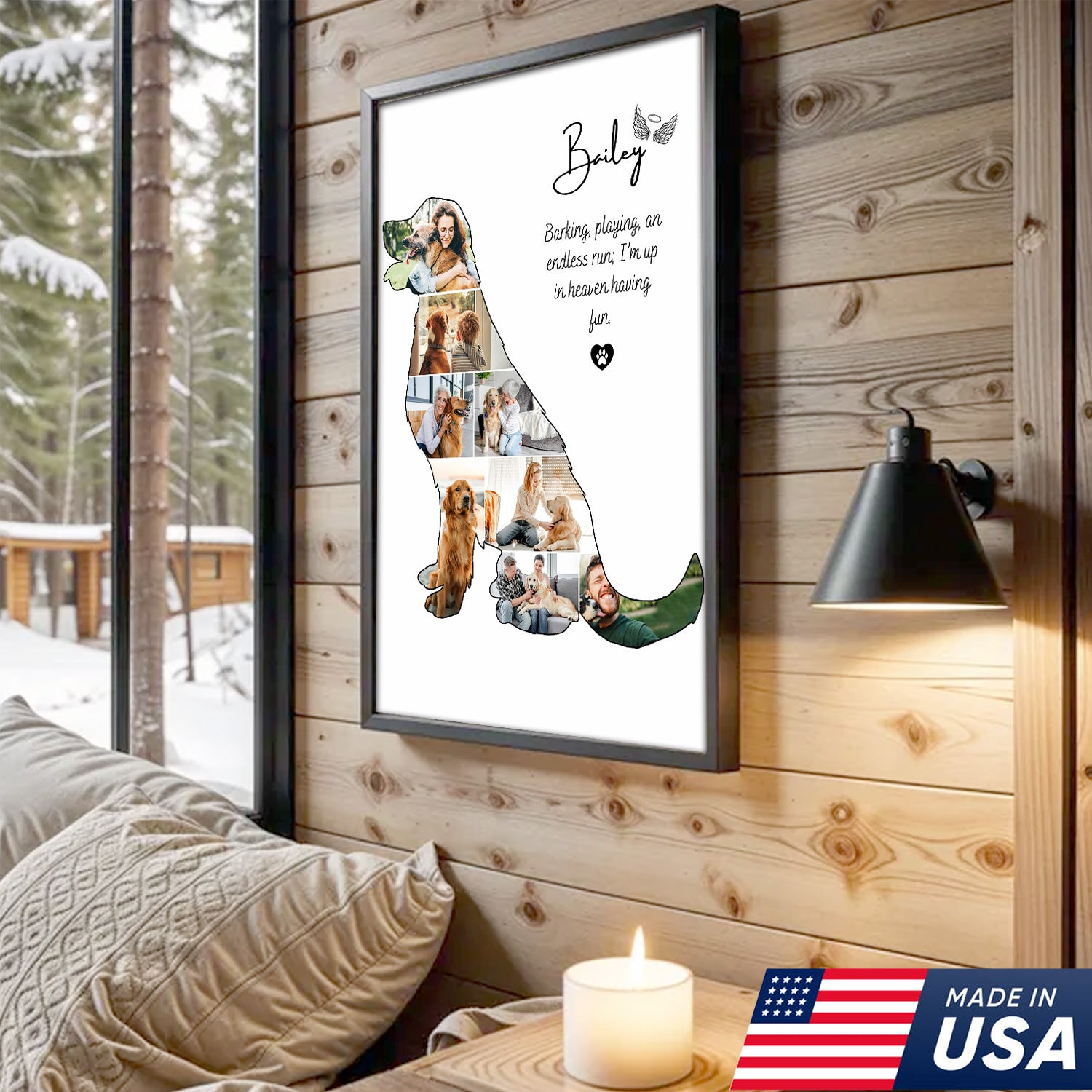 Custom Dog Memorial Print Canvas, Personalized Pet Loss Gift, Rainbow Bridge Dog Photo Collage