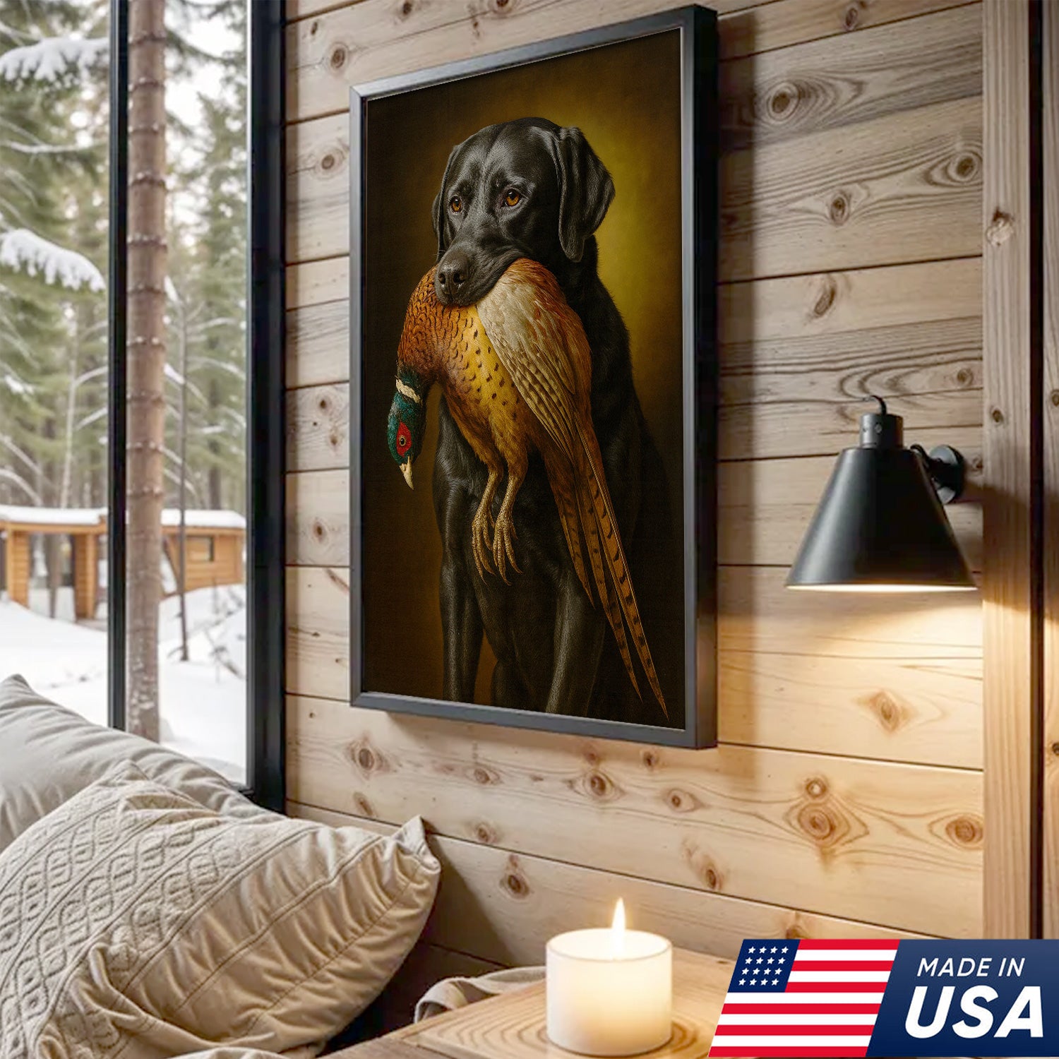 Hunting Dog Wall Art Canvas – Retriever & Pheasant Canvas Print for Hunters, Rustic Cabin Decor