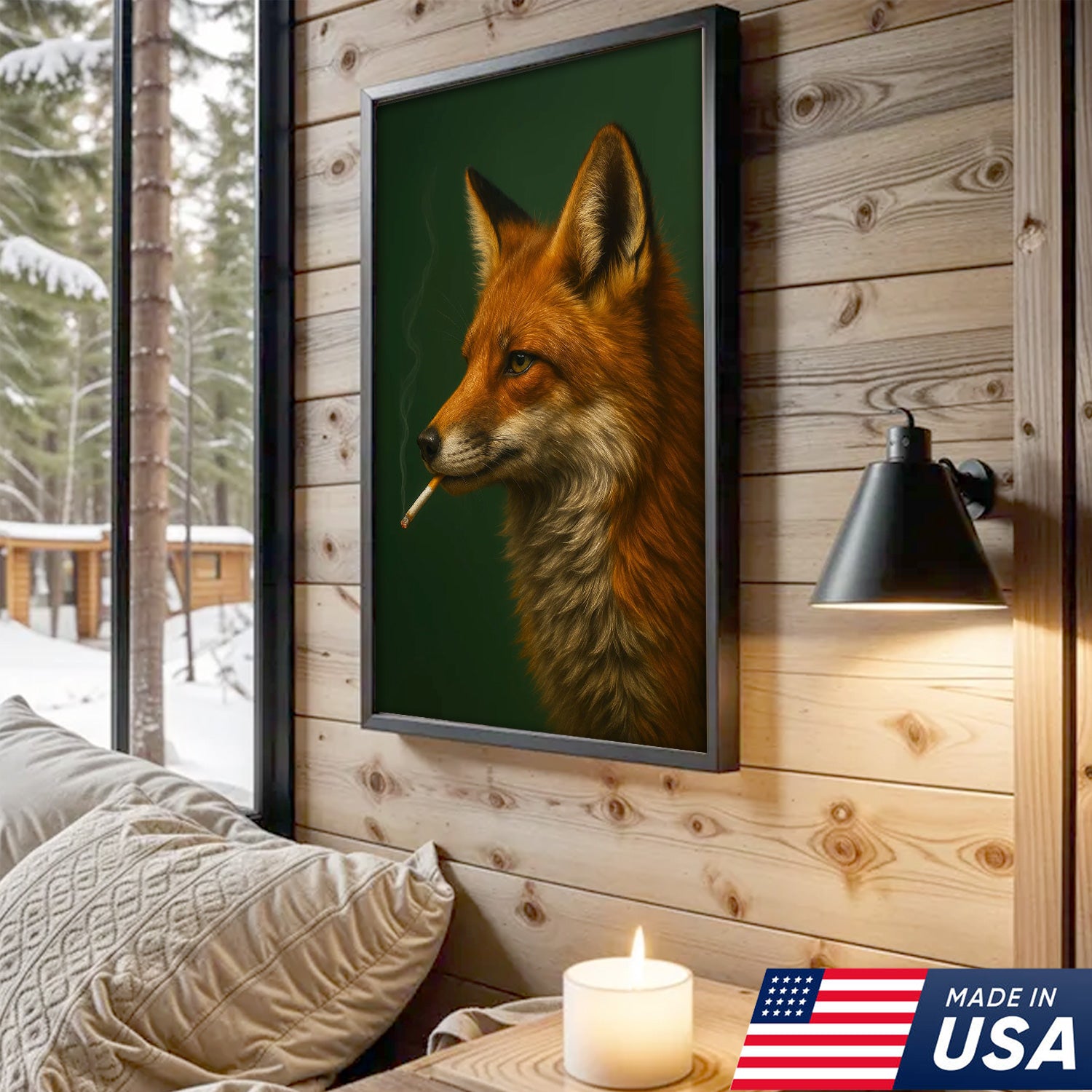 Rustic Red Fox Canvas Wall Art – Nature Inspired Cabin Decor – Unique Wildlife Wall Hanging