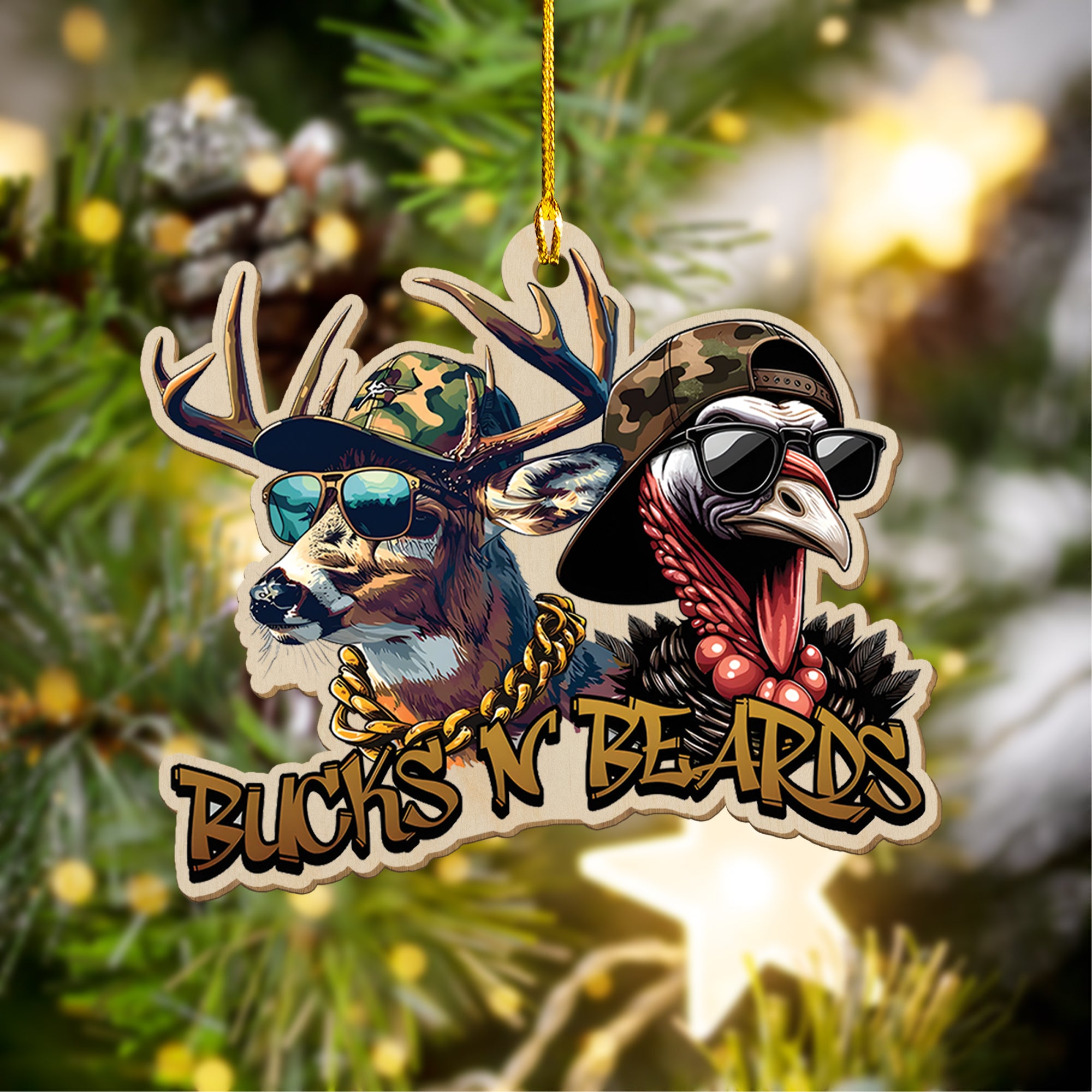 Personalized Funny Bucks ‘N Beards Ornament – Cool Gift for Hunters & Outdoorsmen