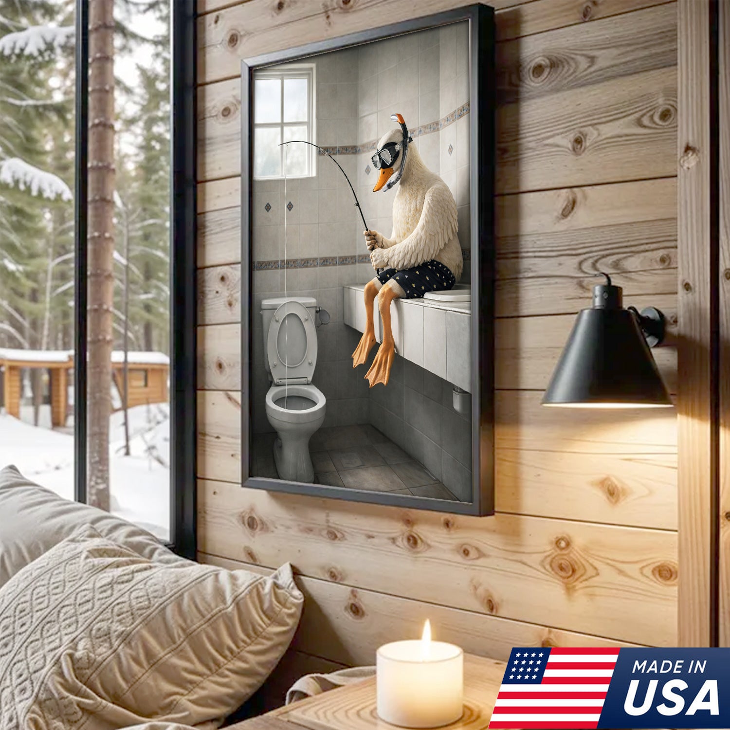 Funny Duck Fishing Canvas – Bathroom Wall Art – Meme Decor