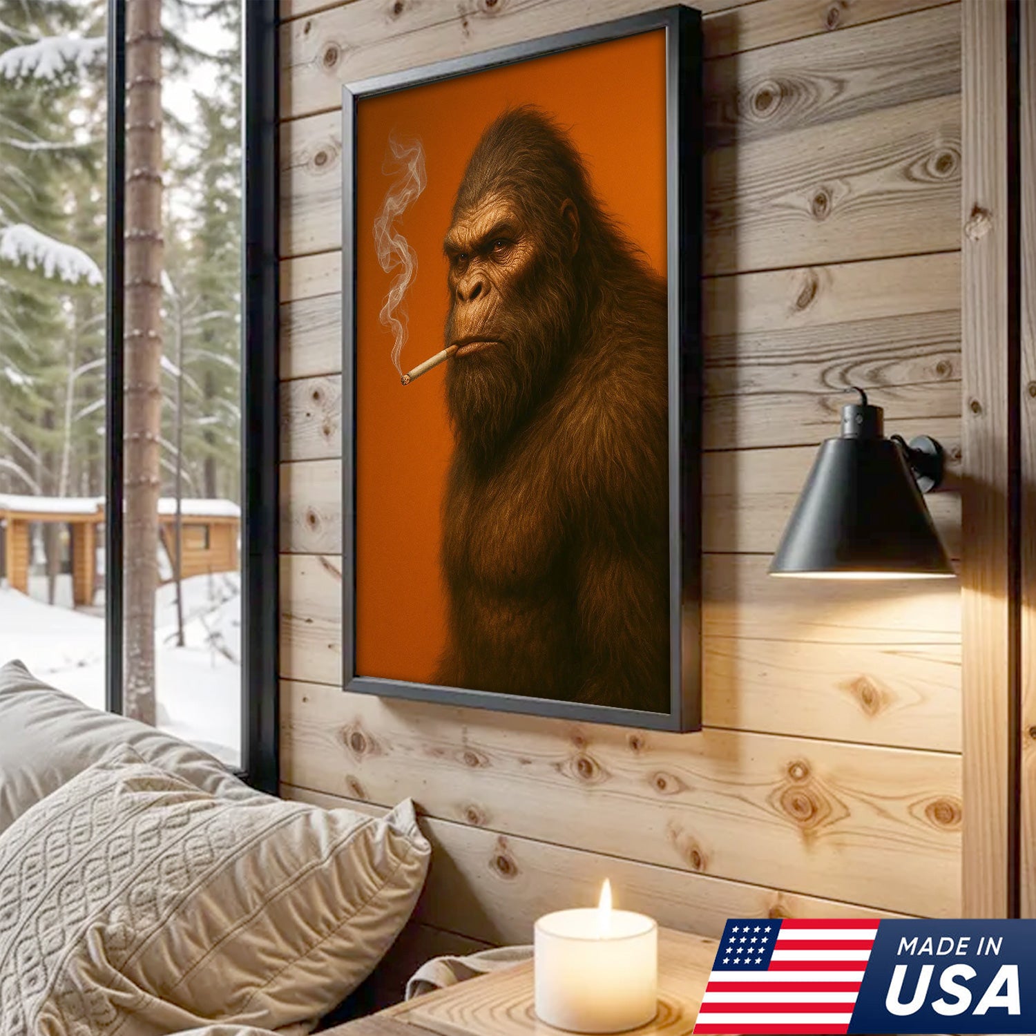 Bigfoot Canvas Wall Art – Mysterious Creature Print – Rustic Cabin and Lodge Wall Decor