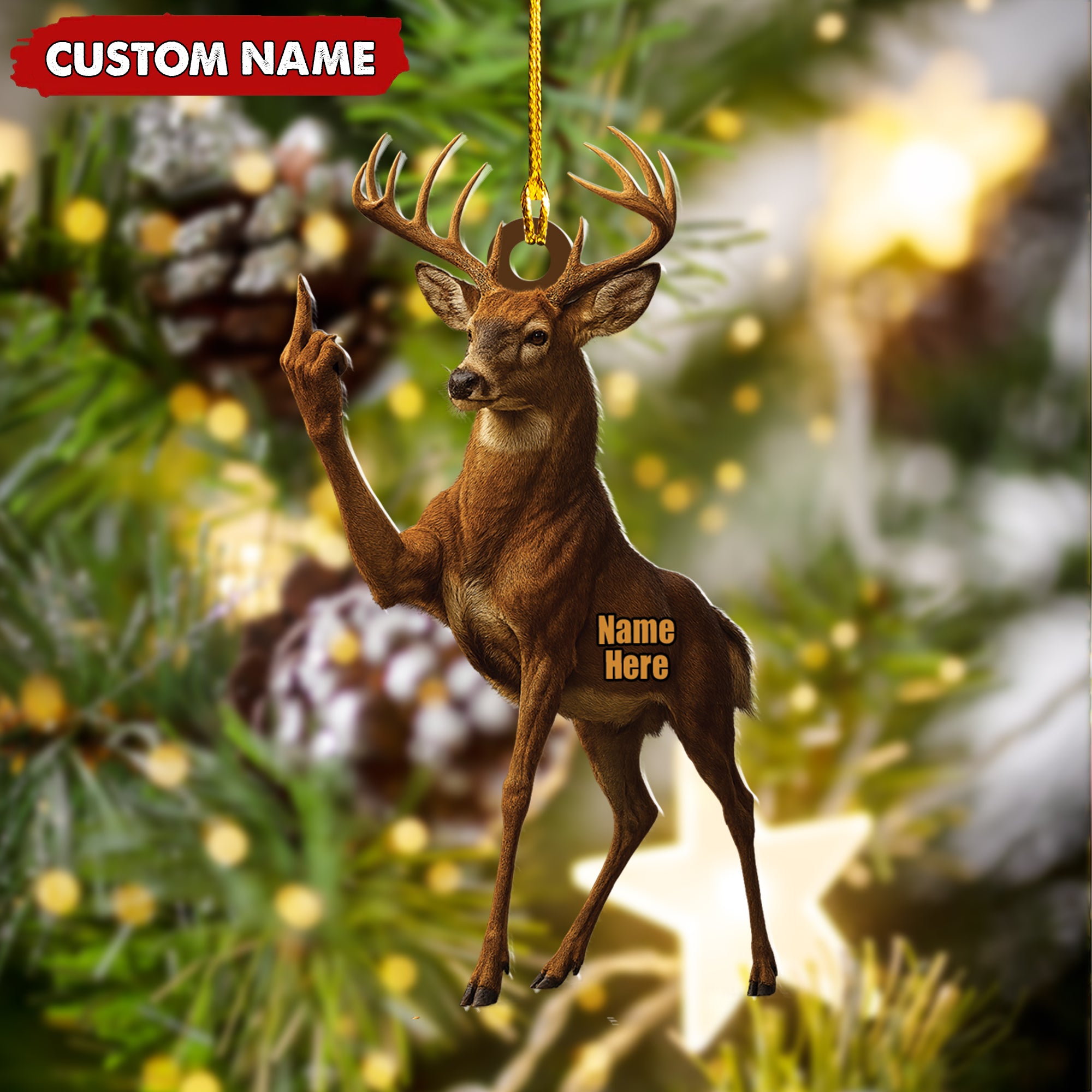 Personalized Funny Deer Buck Fukin' Finger Hunting Acrylic Christmas Ornament – Custom Gift for Hunters