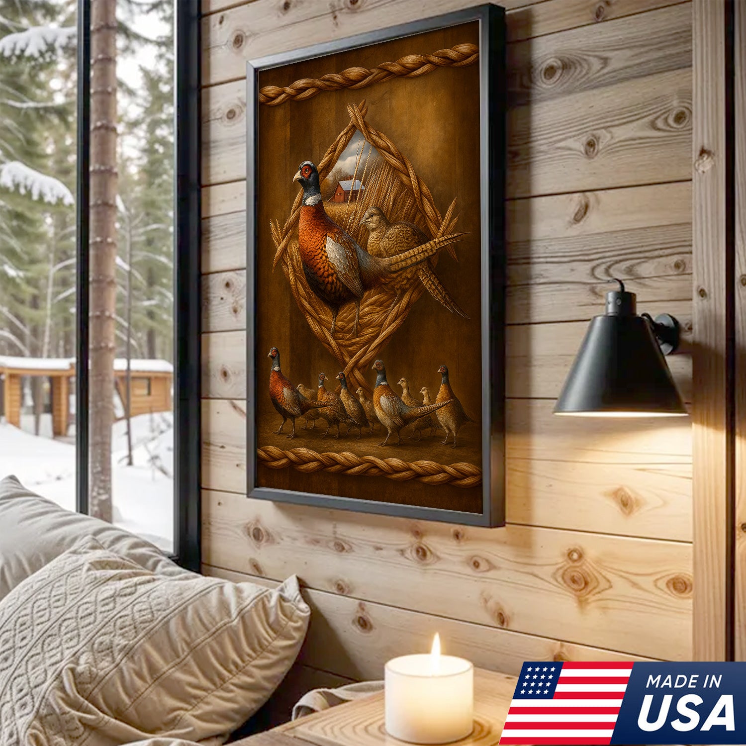 Pheasant Farmhouse Canvas Wall Art – Rustic Country Decor & Perfect Gift for Hunters