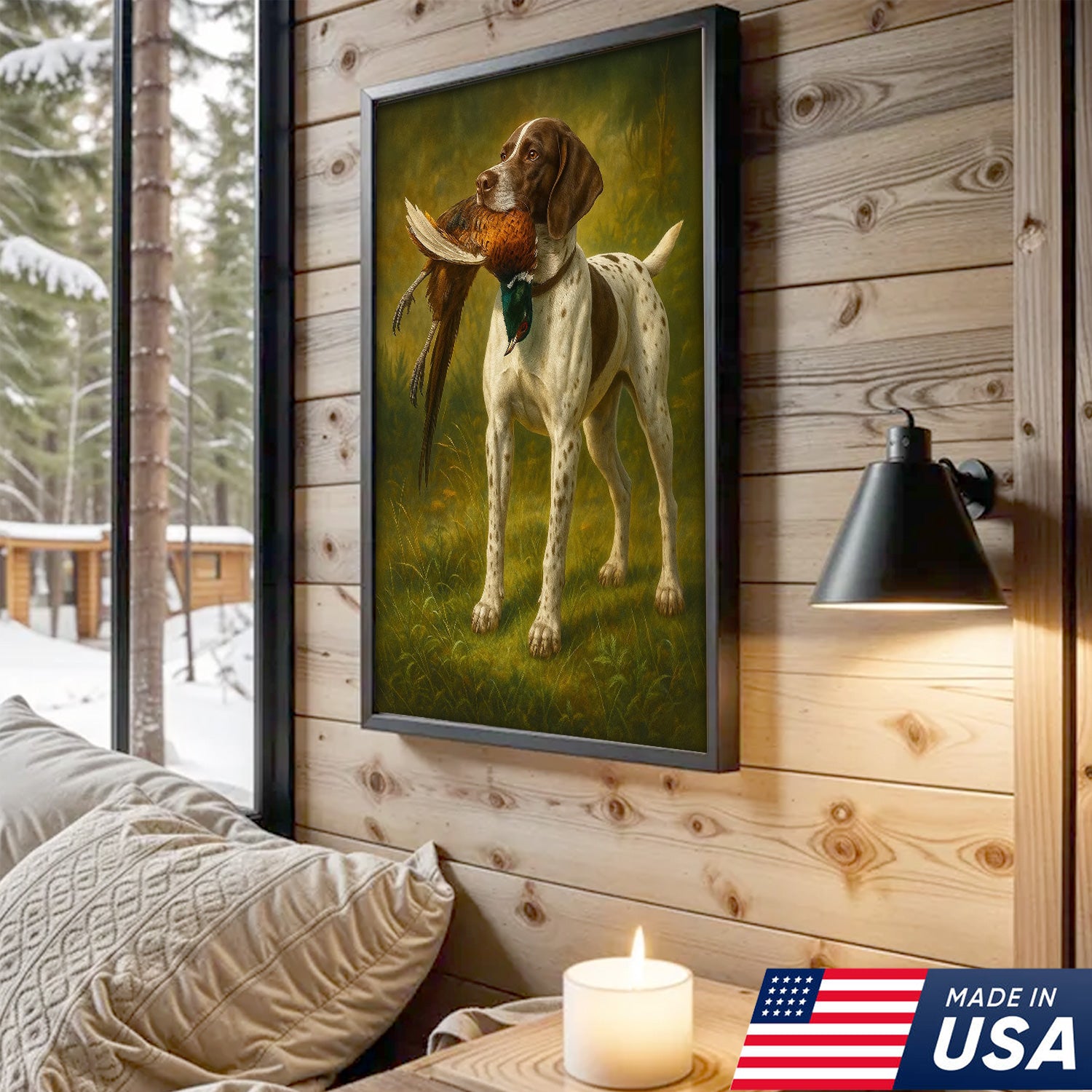 Hunting Dog Canvas Wall Art – Hunting Dog with Pheasant – Rustic Wildlife Canvas Print for Hunter Lodge Decor