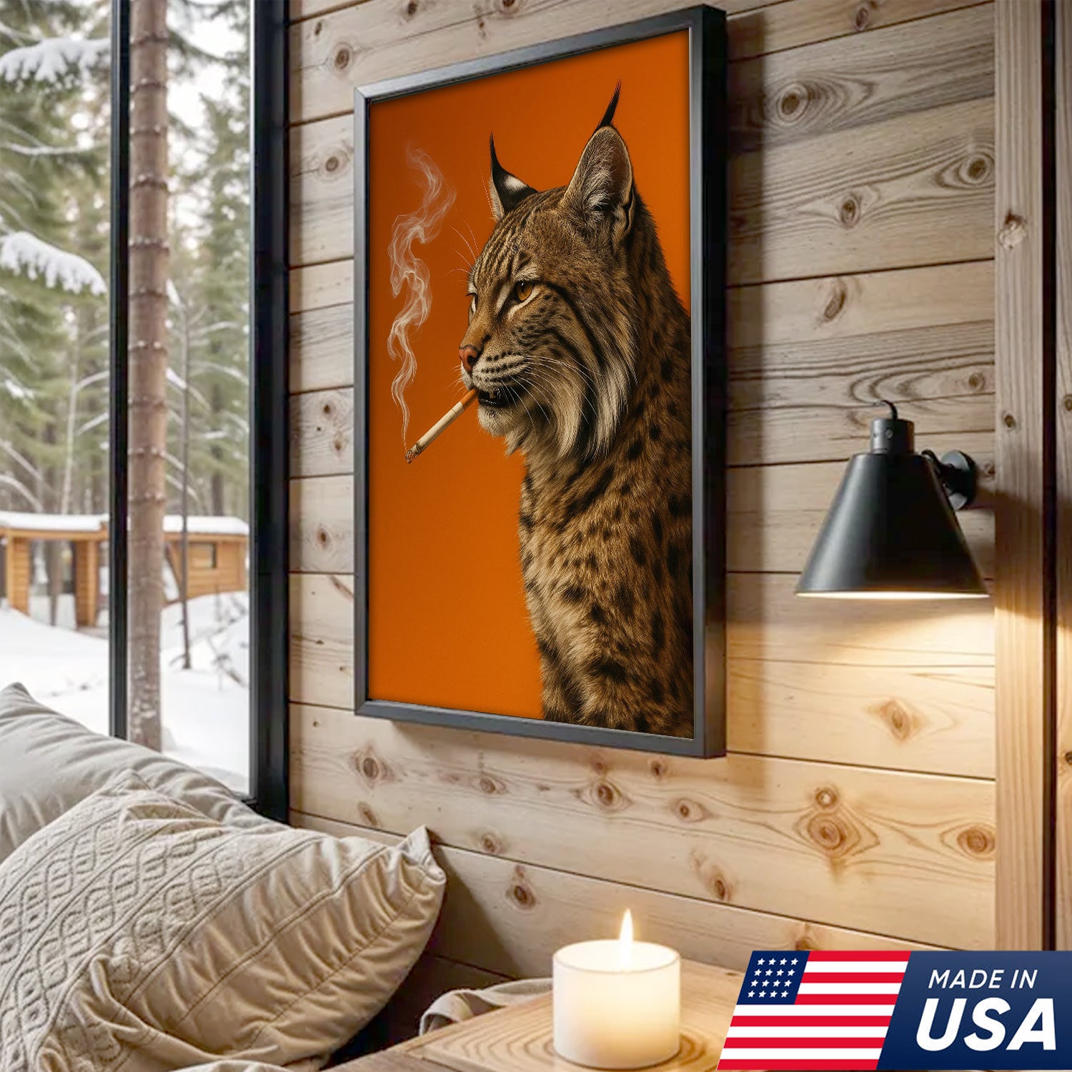 Bobcat Canvas Wall Art – Rustic Wildlife Decor – Hunting Cabin Artwork – Mountain Lodge Wall Hanging – Woodland Animal Nature Print