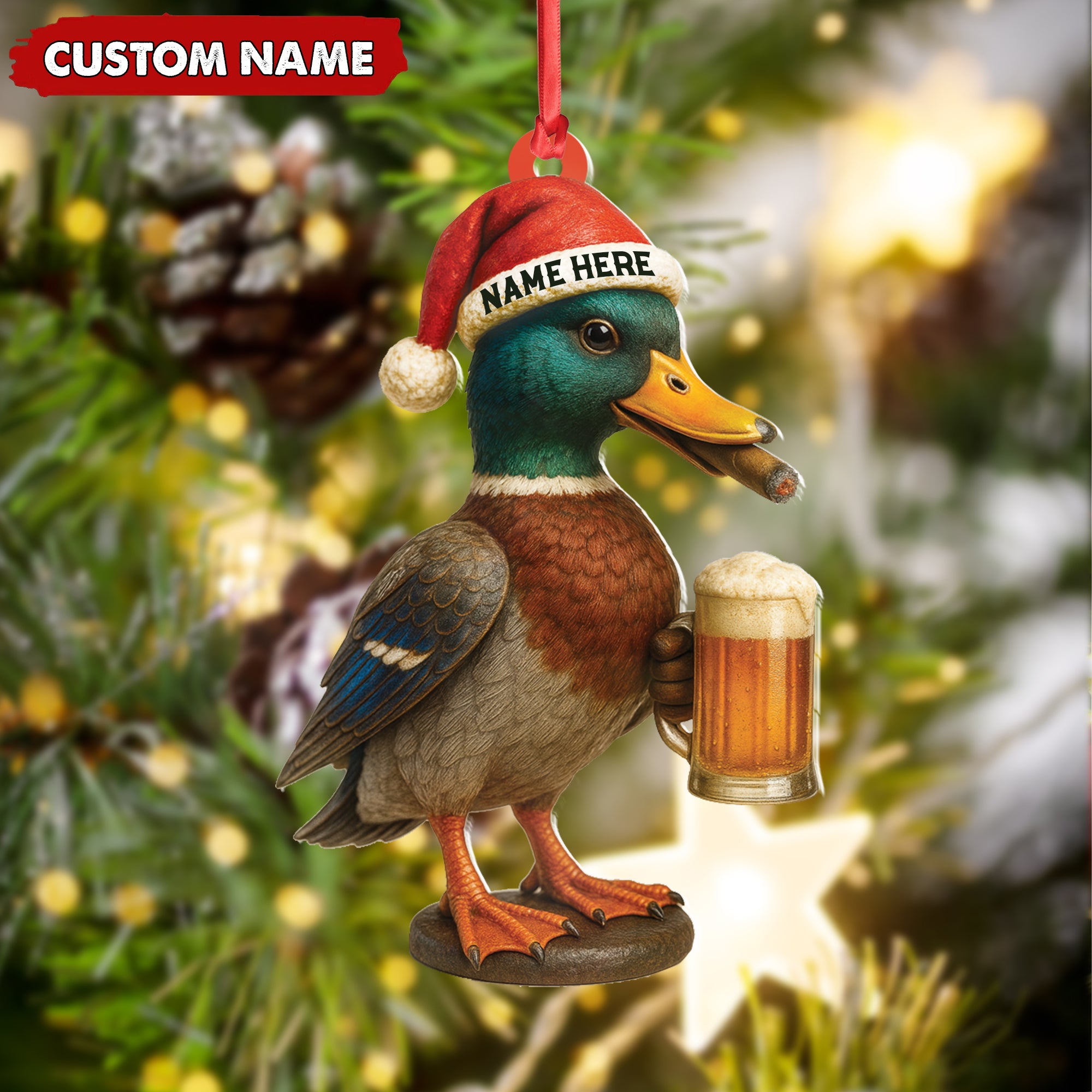 Personalized Mallard Duck Christmas Acrylic Ornament – Custom Name Holiday Decor for Hunters & Nature Lovers