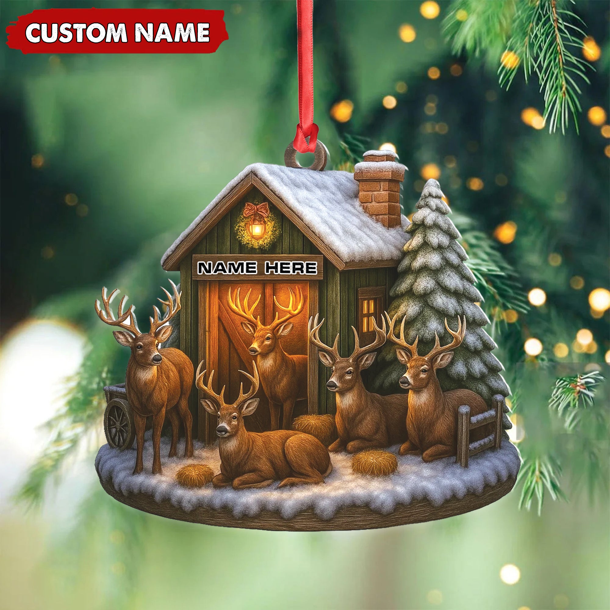 Personalized Acrylic Deer Family Christmas Ornament – Rustic Holiday Cabin Decor for Hunters & Wildlife Lovers