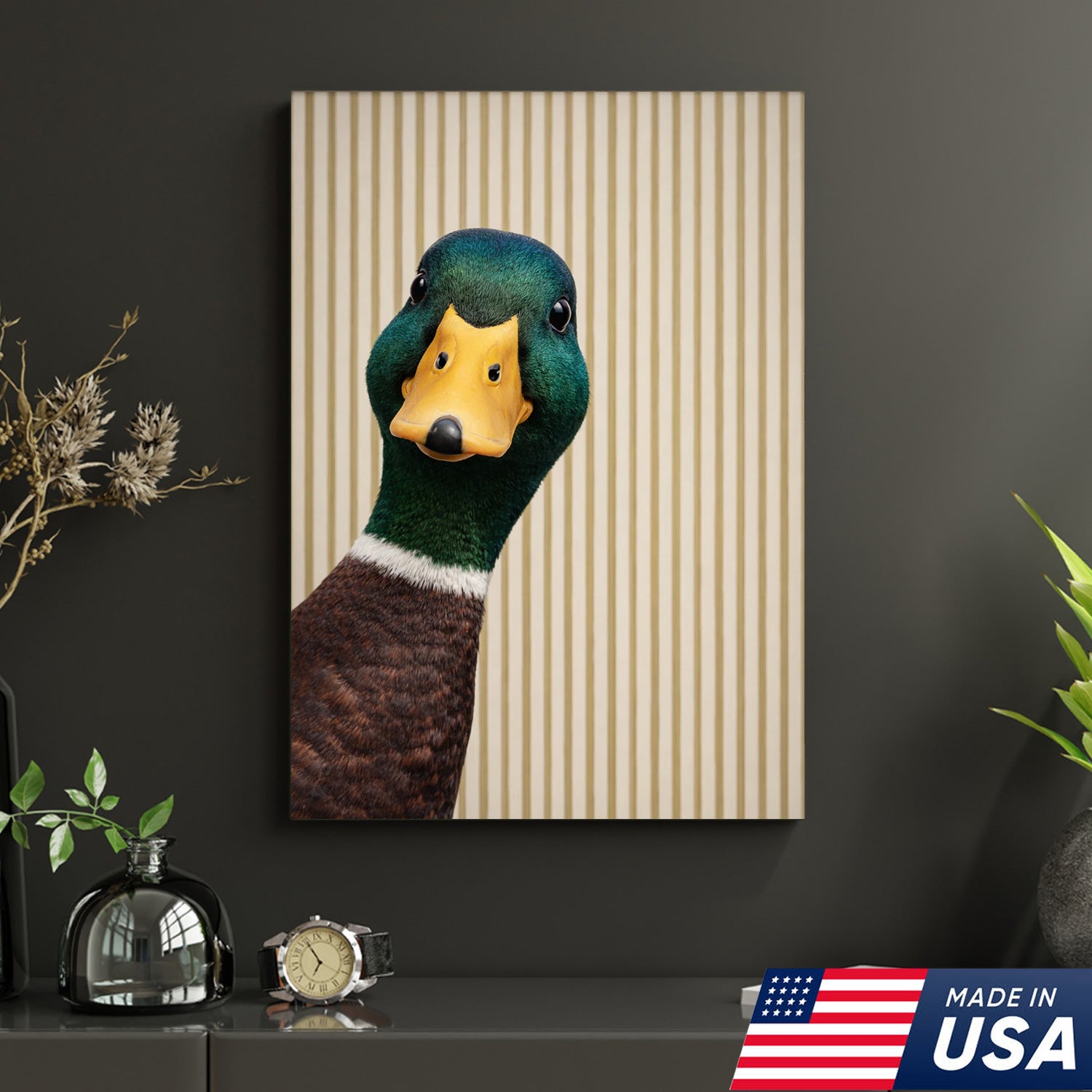 Funny Duck Wall Art Canvas Set, Whimsical Mallard Animal Triptych Print