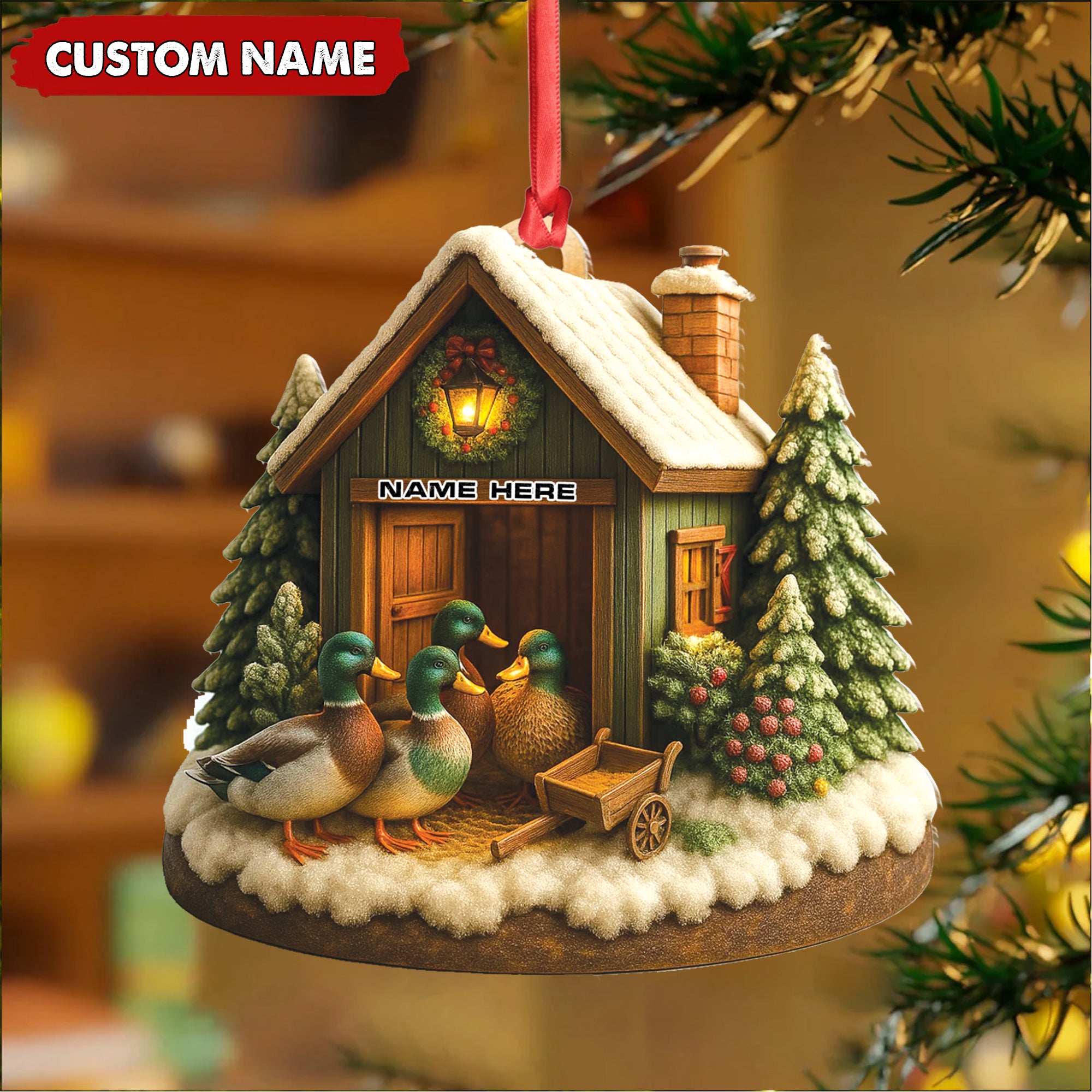 Personalized Acrylic Mallard Duck Family Christmas Ornament – Rustic Holiday Cabin Decor for Nature & Wildlife Lovers