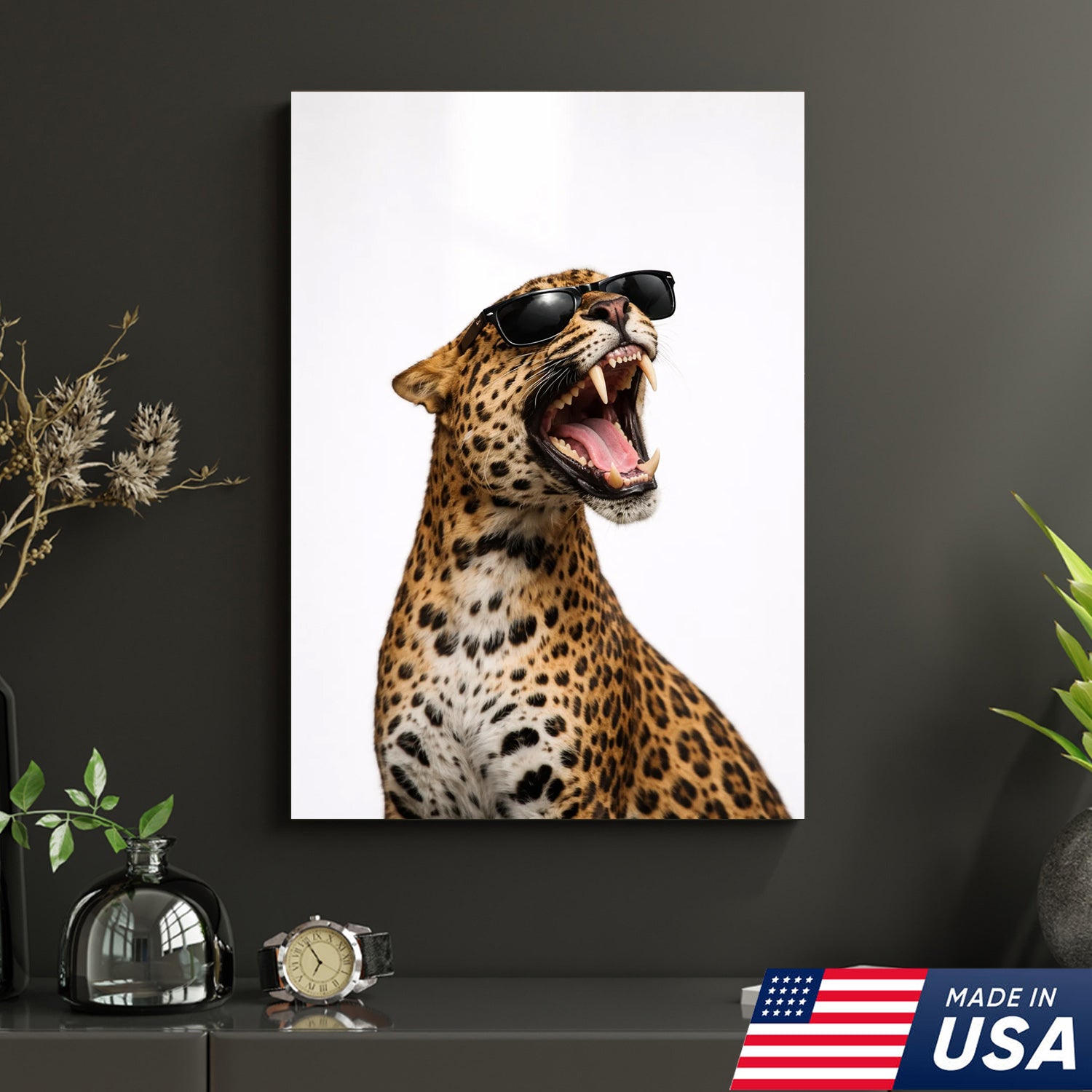 Funny Leopard Wall Art Canvas Set, Cool Animal Triptych Print