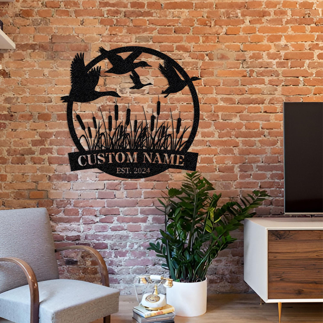 Personalized Flying Mallard Duck Metal Sign: Hunting Cabin Decor