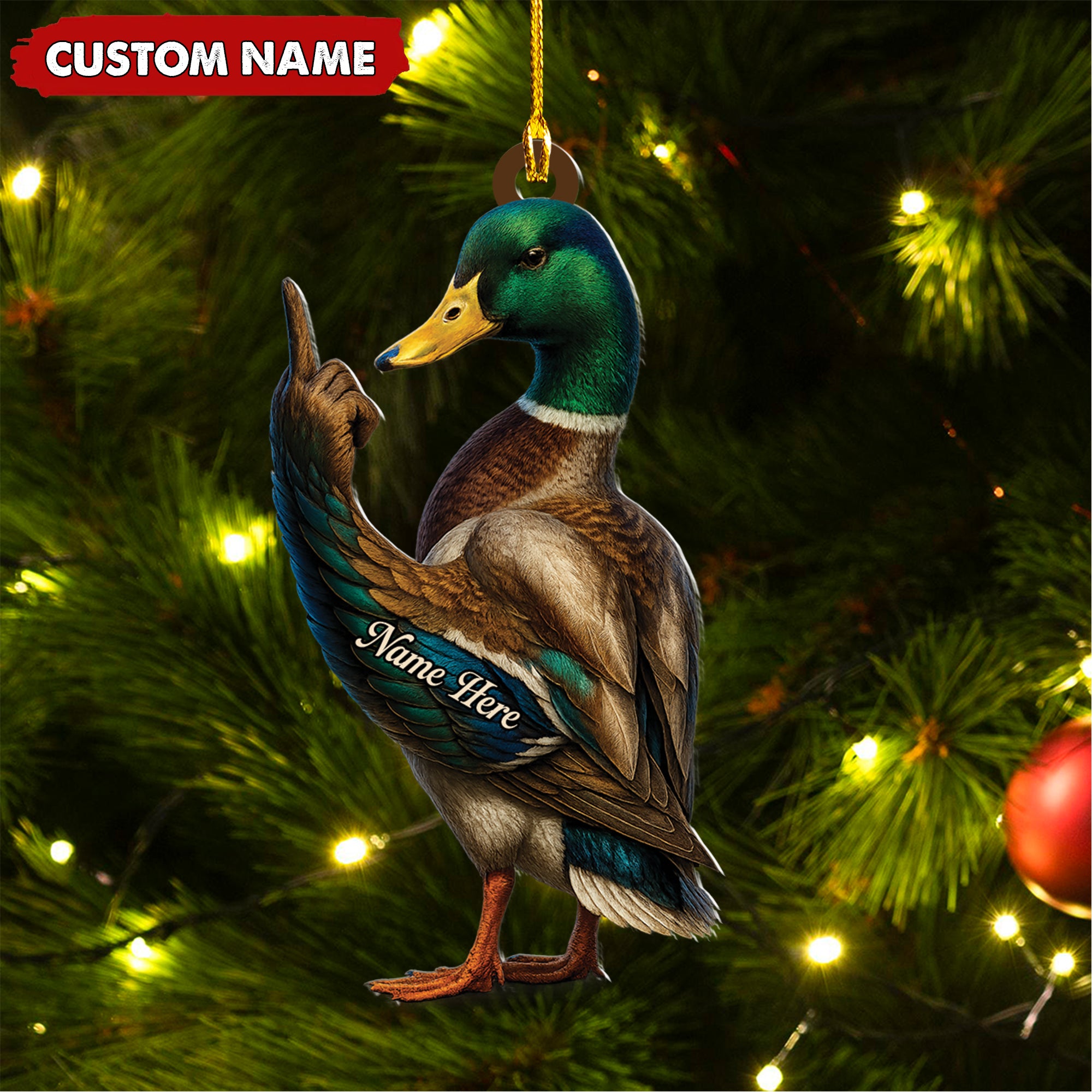 Personalized Funny Duck Fukin' Finger Hunting Acrylic Christmas Ornament – Custom Gift for Hunters