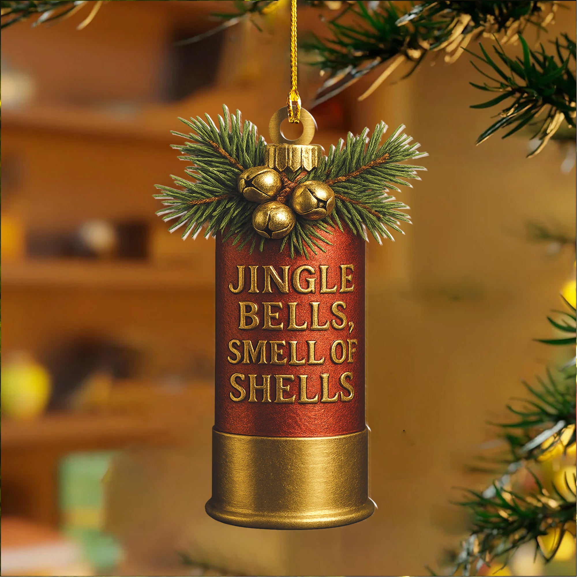 Funny Shotgun Shell Christmas Ornament – Rustic Hunting Tree Decoration Gift for Hunters