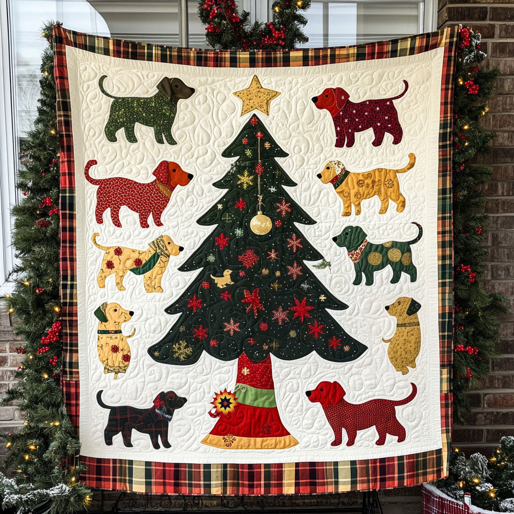 Christmas Dachshund Jolly Season Quilt Blanket