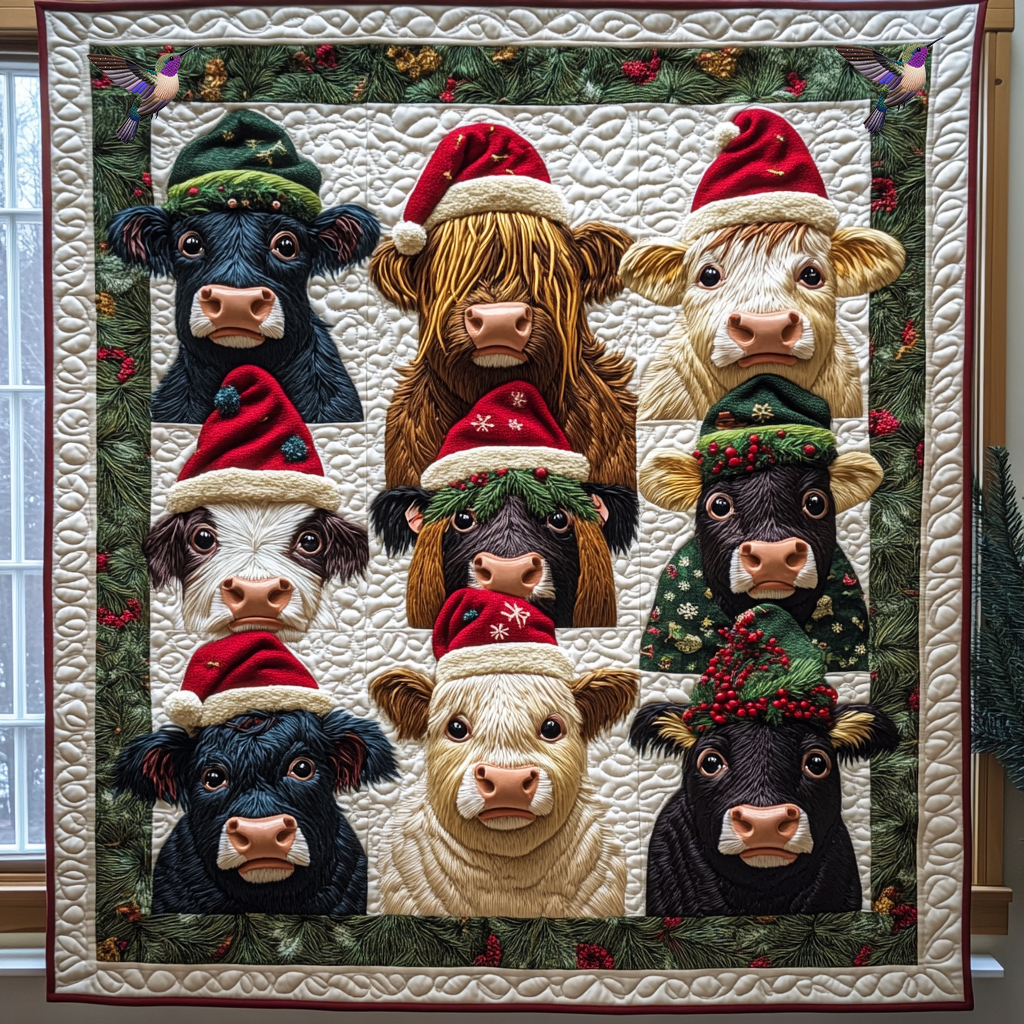 Christmas Highland Cows Quilt Blanket