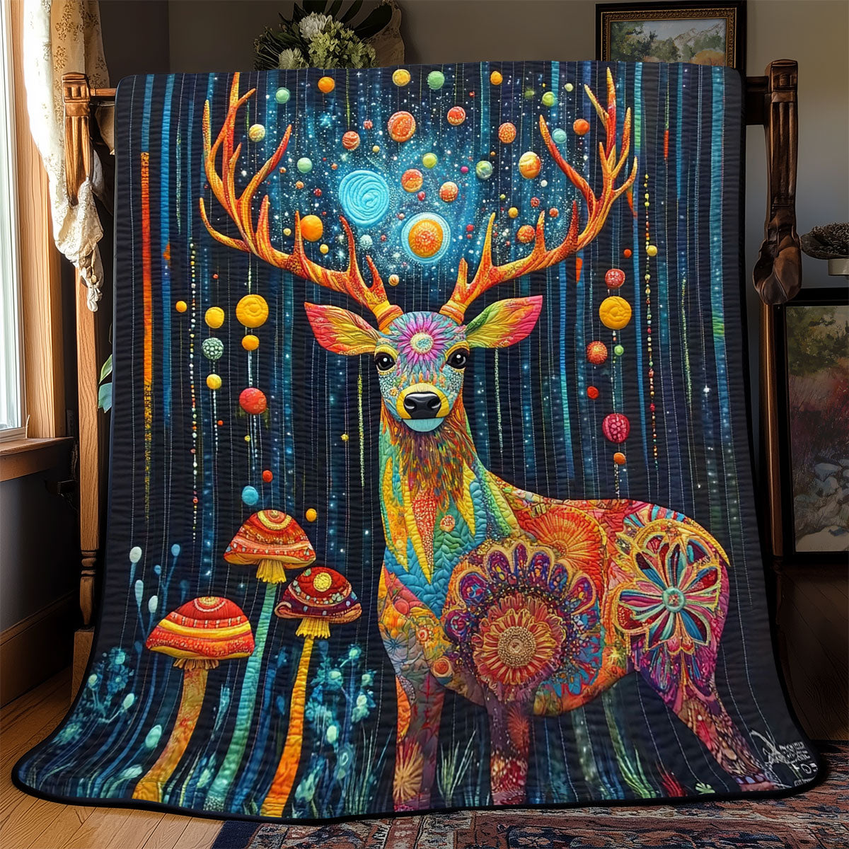 Luminous Stag Woodland Retreat Quilt Blanket