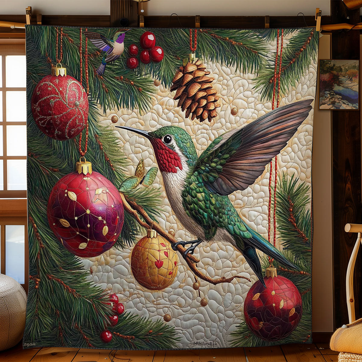 Christmas Hummingbird Festive Glow Quilt Blanket