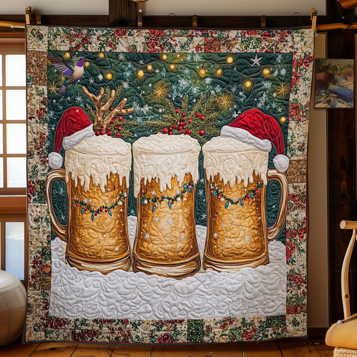 Reindeer Beer Quilt Blanket