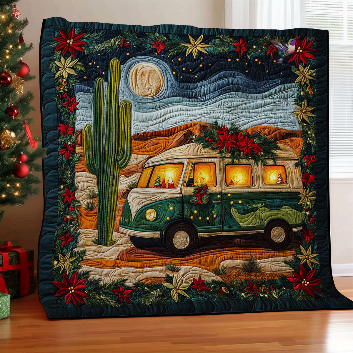 Camping Desert Christmas Quilt Blanket