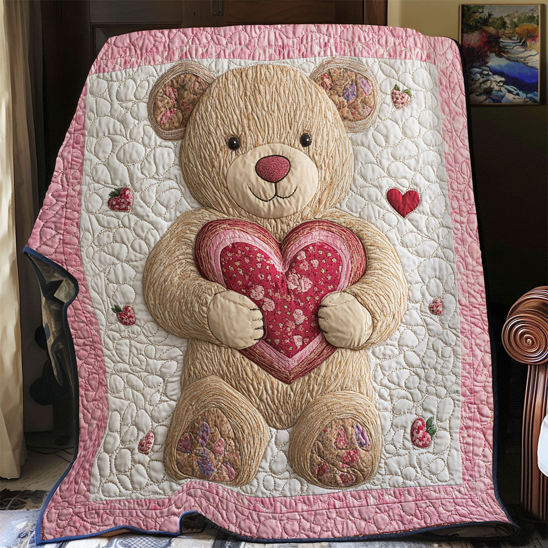 Teddy Bear Valentine Woodland Comfort Quilt Blanket