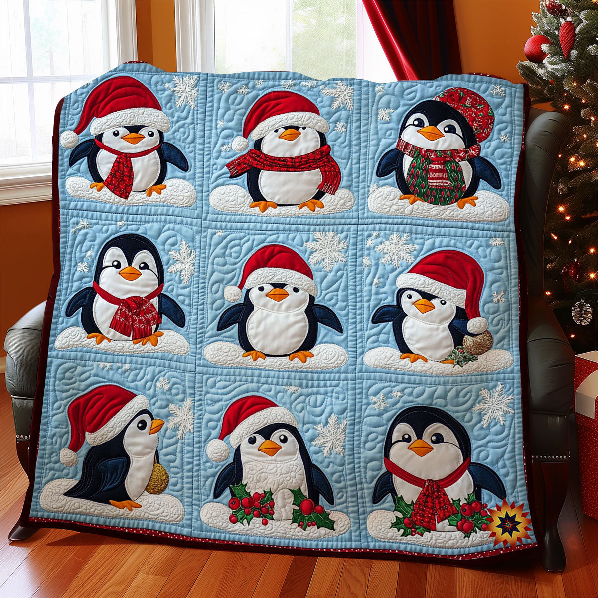 Christmas Penguin Gentle Snowfall Quilt Blanket