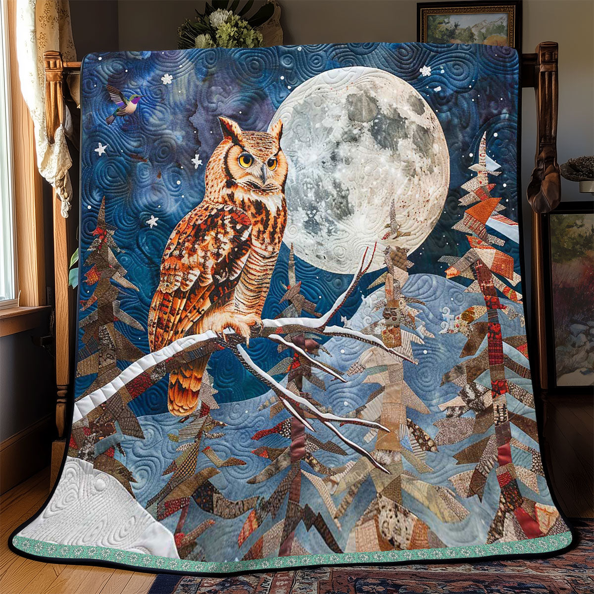 Christmas Moon Owl Quilt Blanket