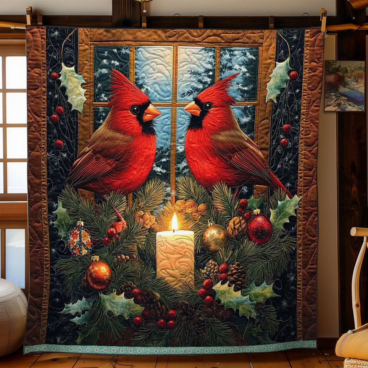 Christmas Cardinal Bird Holiday Cheer Quilt Blanket