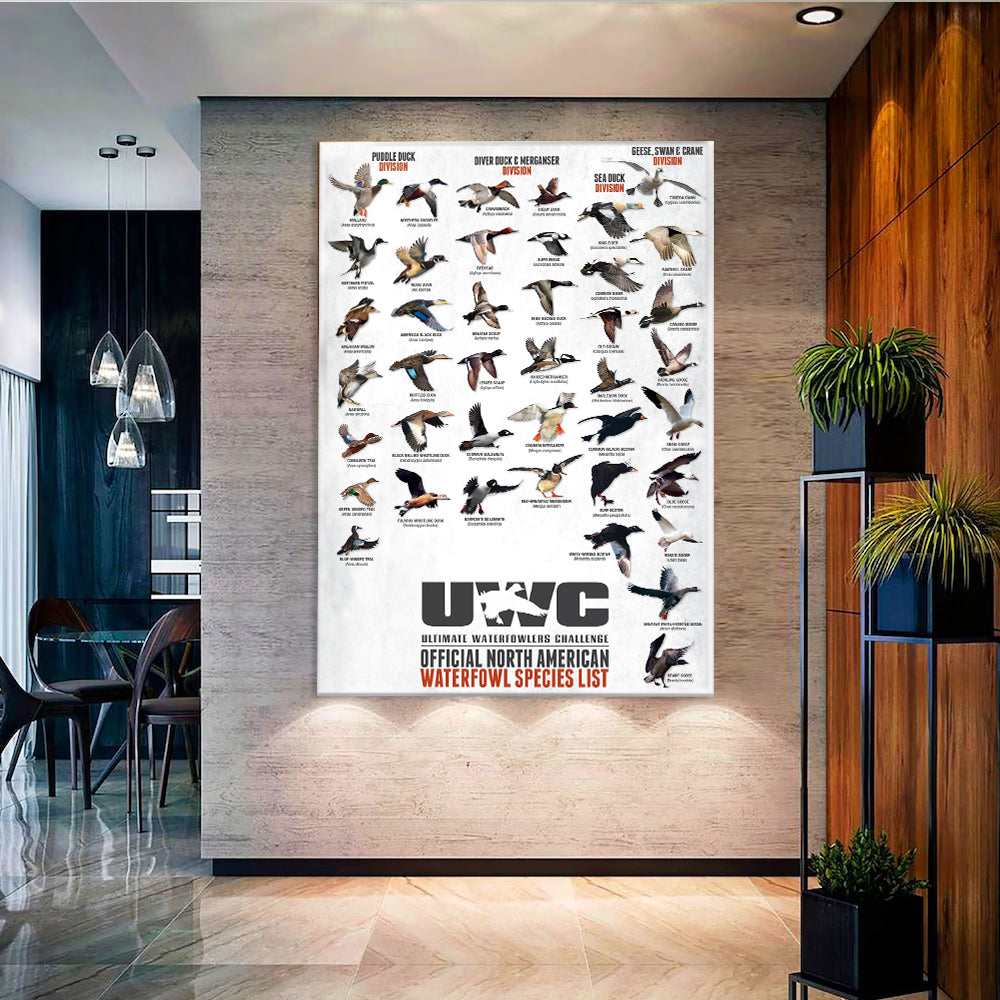 North American Waterfowl Species Poster Canvas – Duck & Goose Identification Chart - Waterfowl Poster for Hunters
