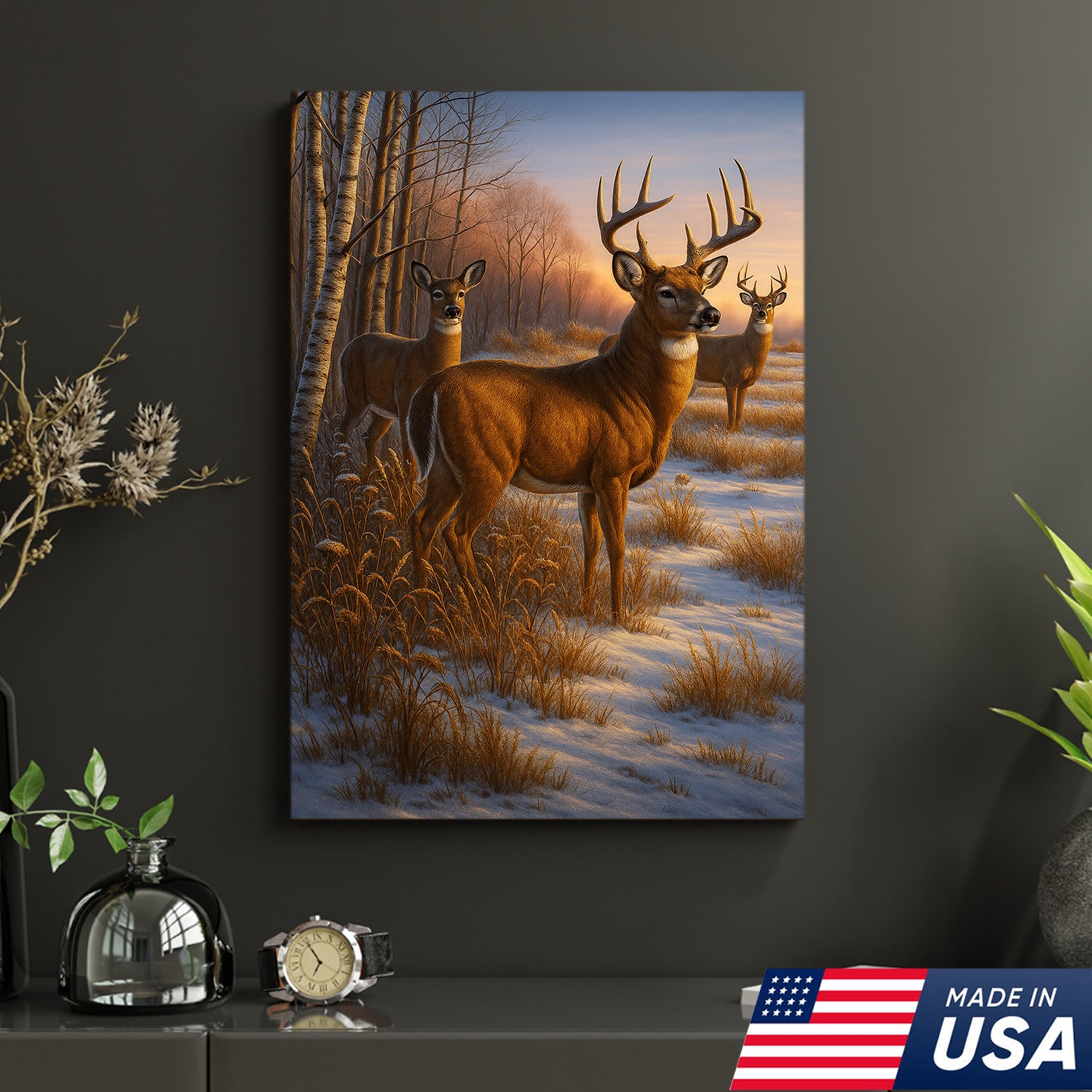 Majestic Deer in Winter Forest Canvas – Realistic Wildlife Canvas Wall Art for Hunters