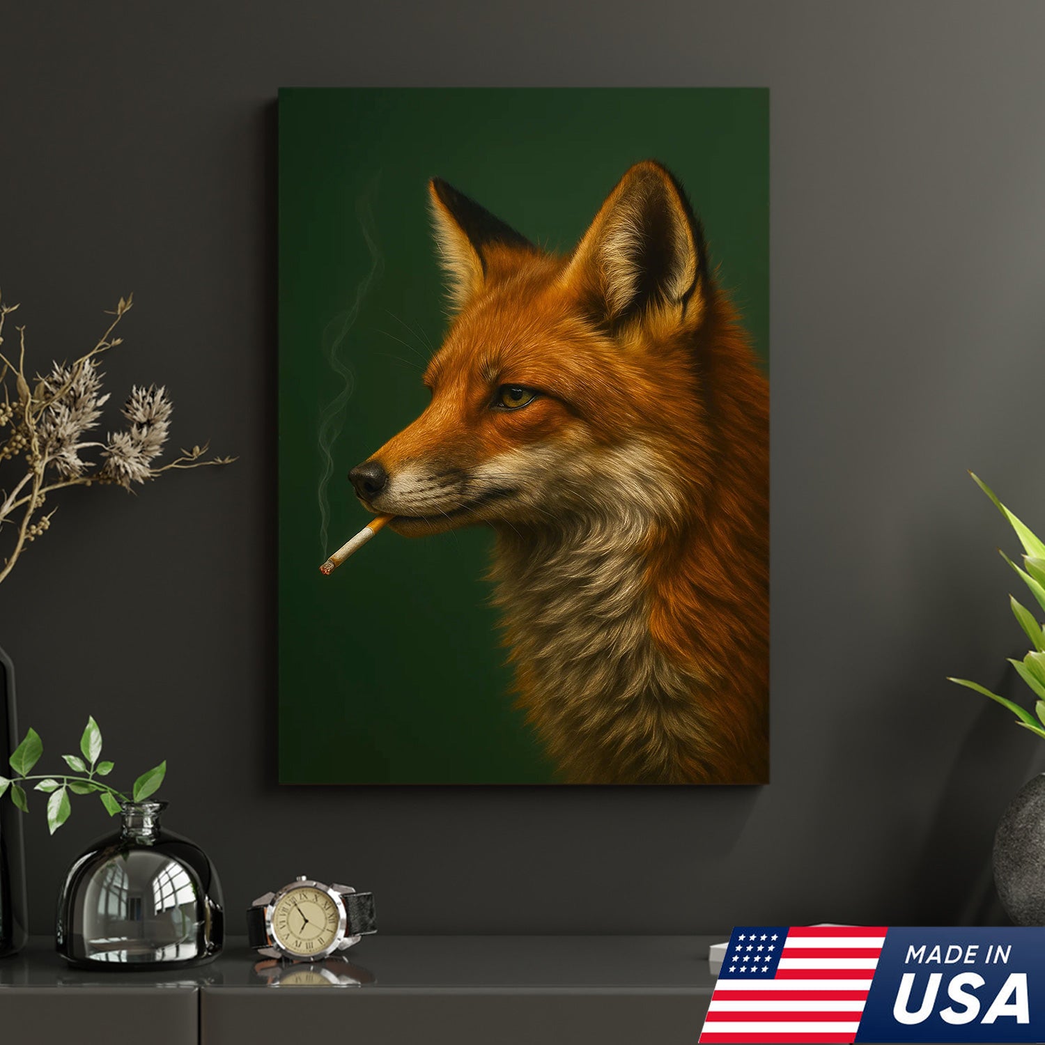 Rustic Red Fox Canvas Wall Art – Nature Inspired Cabin Decor – Unique Wildlife Wall Hanging