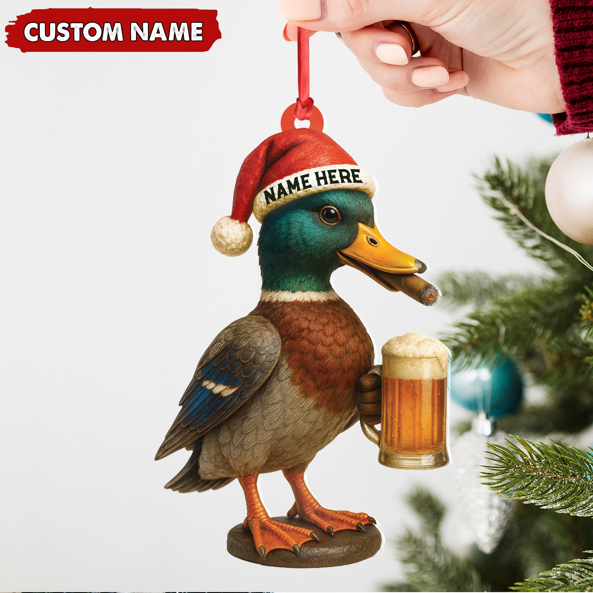 Personalized Mallard Duck Christmas Acrylic Ornament – Custom Name Holiday Decor for Hunters & Nature Lovers