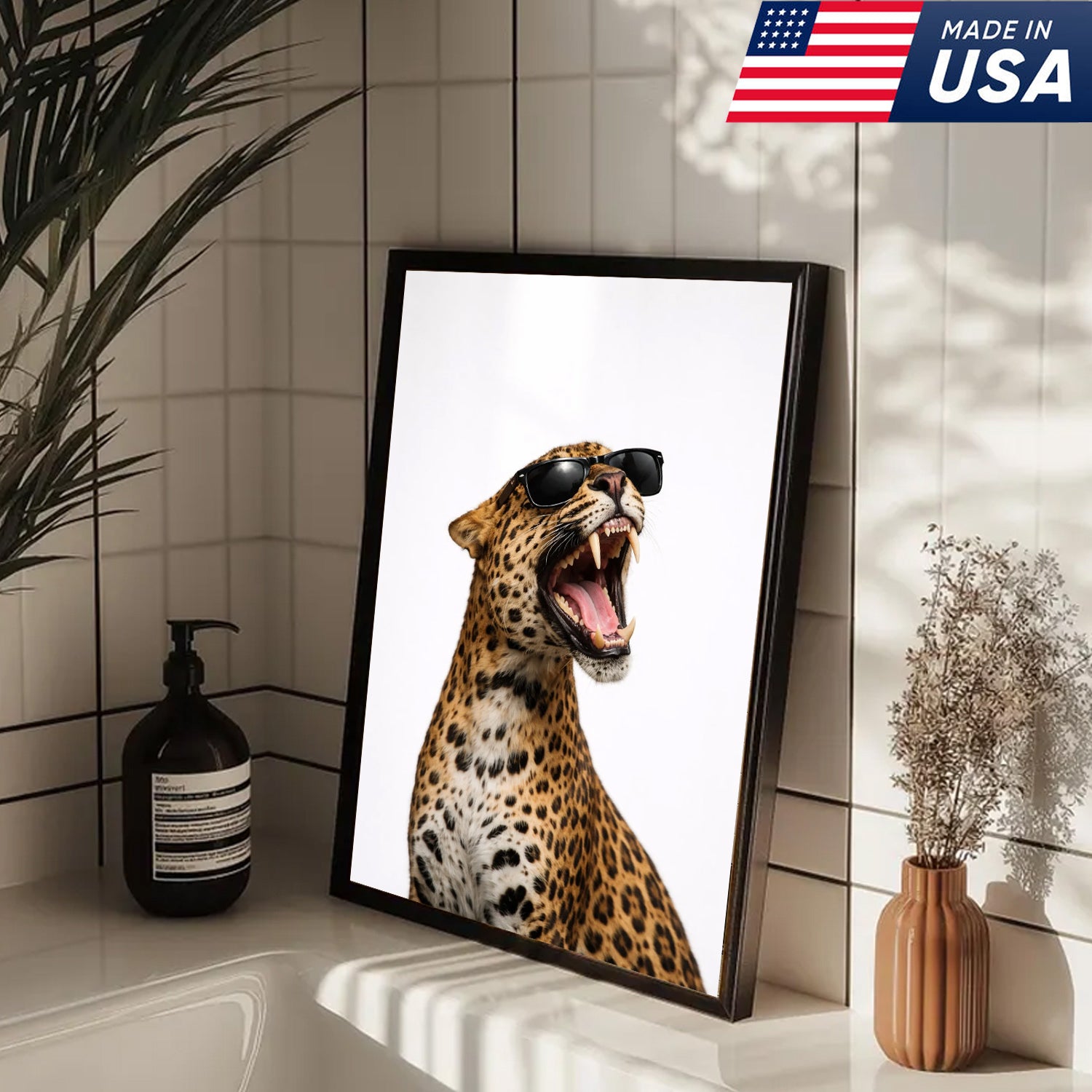 Funny Leopard Wall Art Canvas Set, Cool Animal Triptych Print
