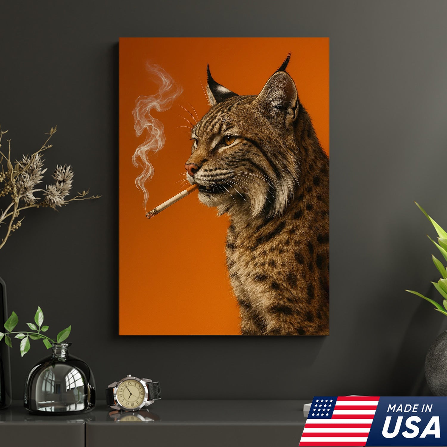 Bobcat Canvas Wall Art – Rustic Wildlife Decor – Hunting Cabin Artwork – Mountain Lodge Wall Hanging – Woodland Animal Nature Print