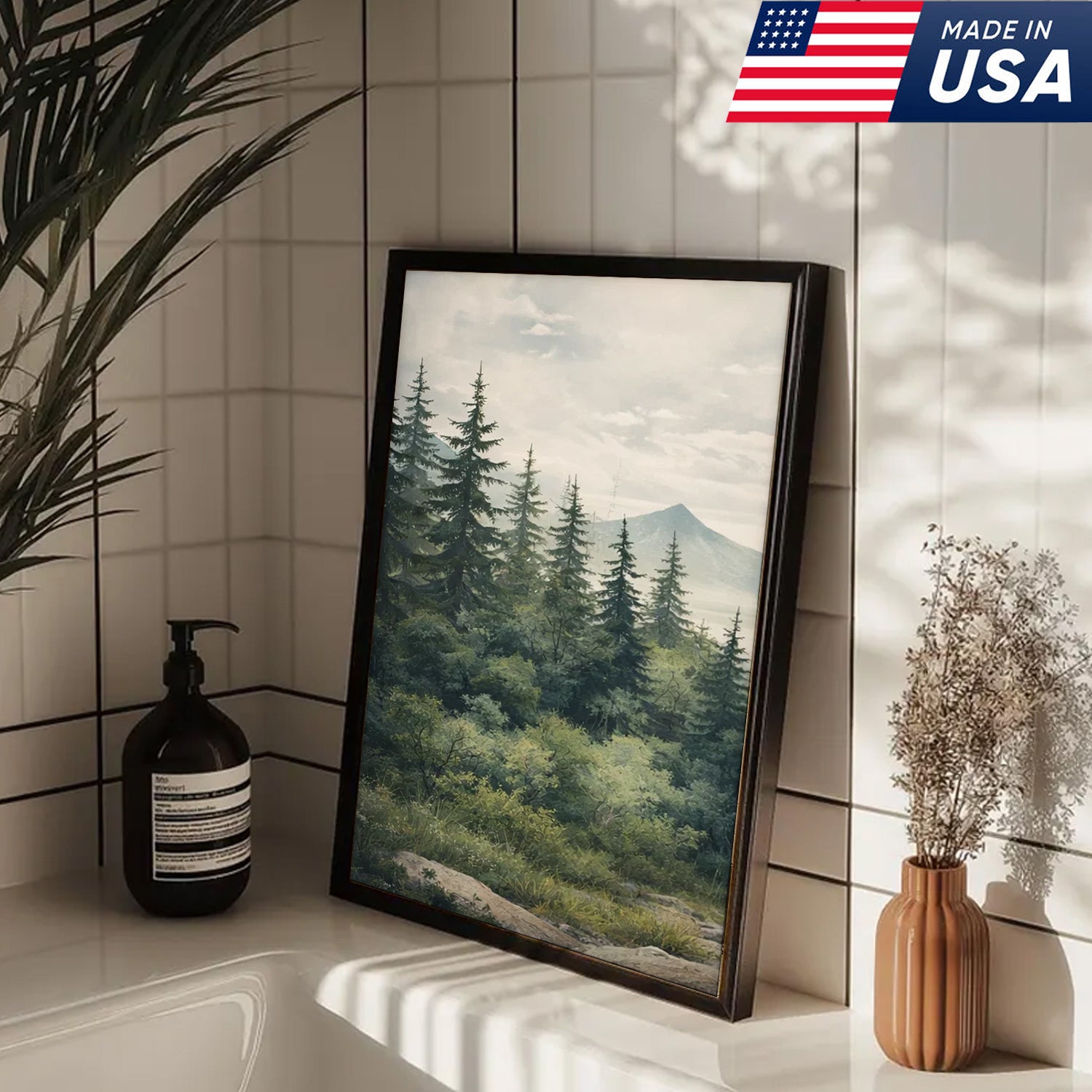 Bear Family Forest Triptych Canvas Wall Art Set, Peaceful Wildlife Landscape with Cubs, Warm Nature Inspired Living Room Home Decor Print