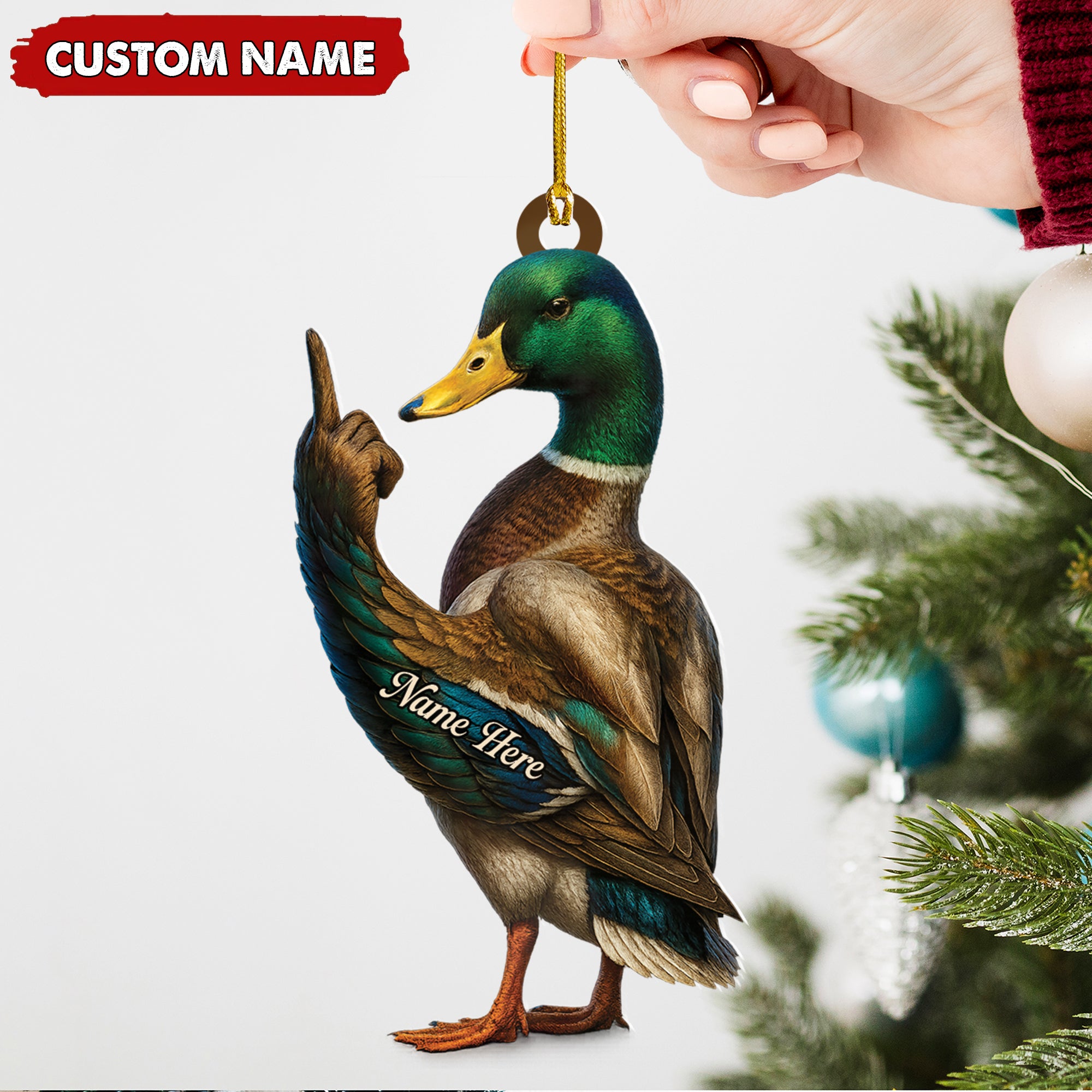 Personalized Funny Duck Fukin' Finger Hunting Acrylic Christmas Ornament – Custom Gift for Hunters