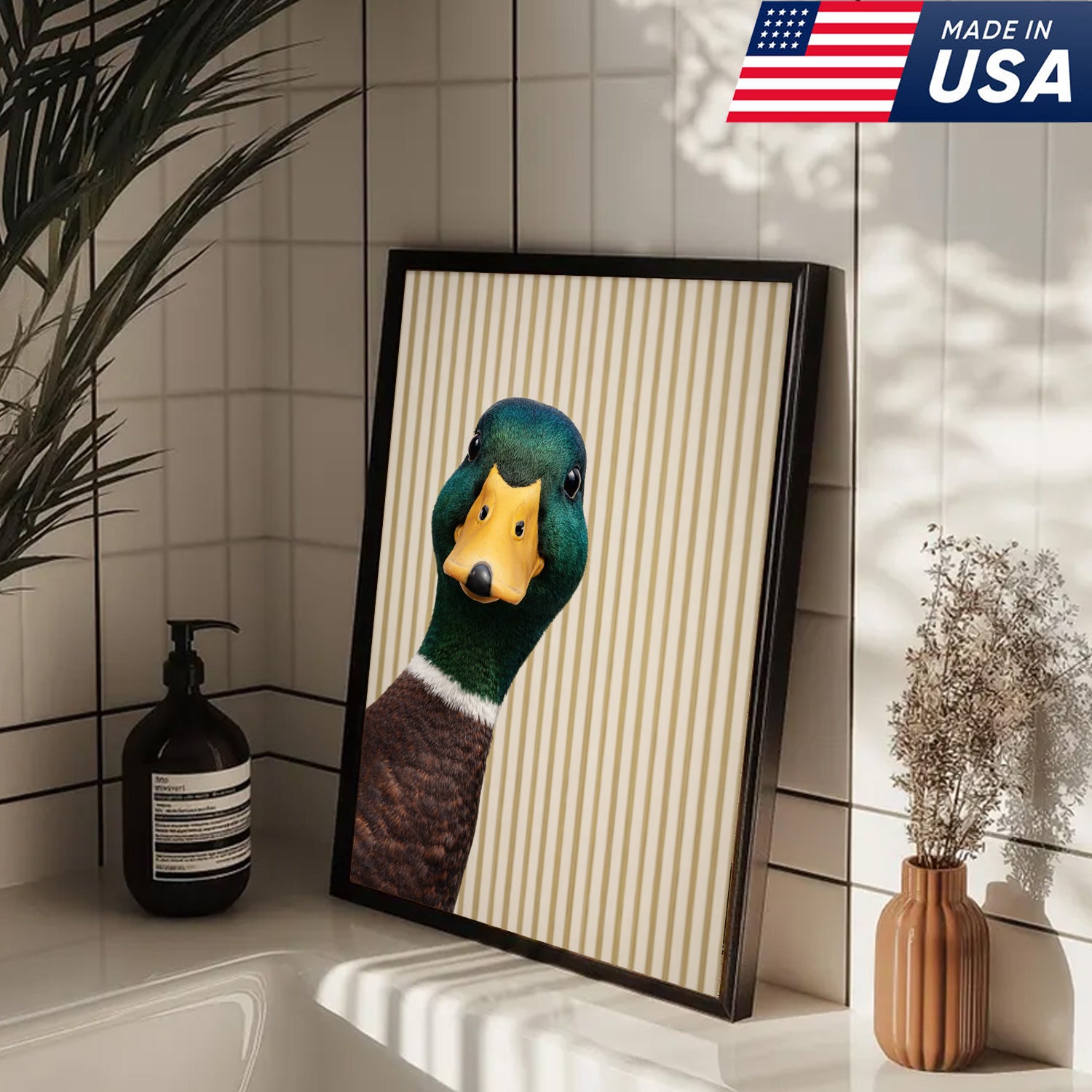 Funny Duck Wall Art Canvas Set, Whimsical Mallard Animal Triptych Print