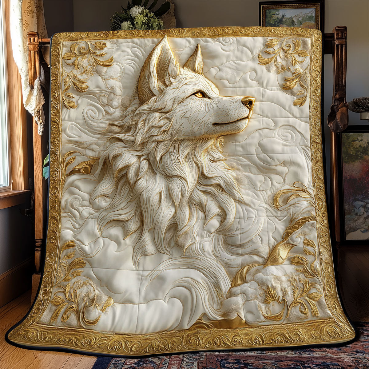 Fierce White Wolf Quiet Moments Quilt Blanket