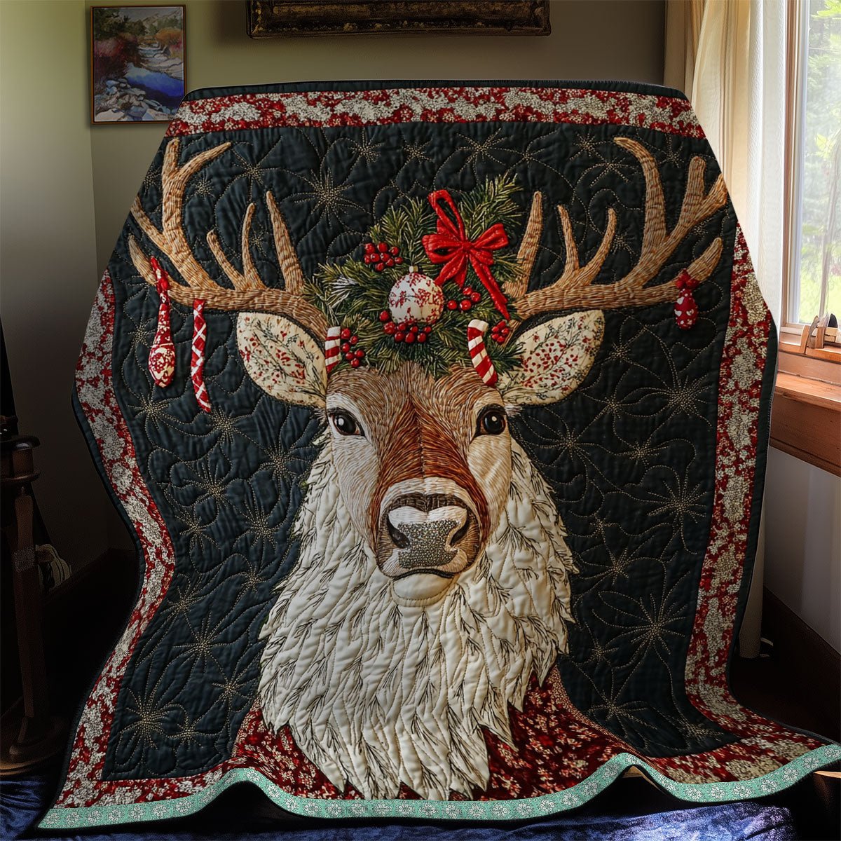 Reindeer Portrait Quilt Blanket