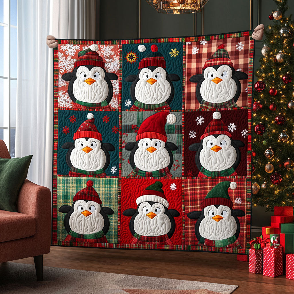Christmas Penguin Holiday Cheer Quilt Blanket