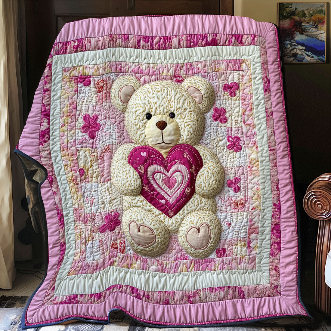 Teddy Bear Valentine Rustic Charm Quilt Blanket