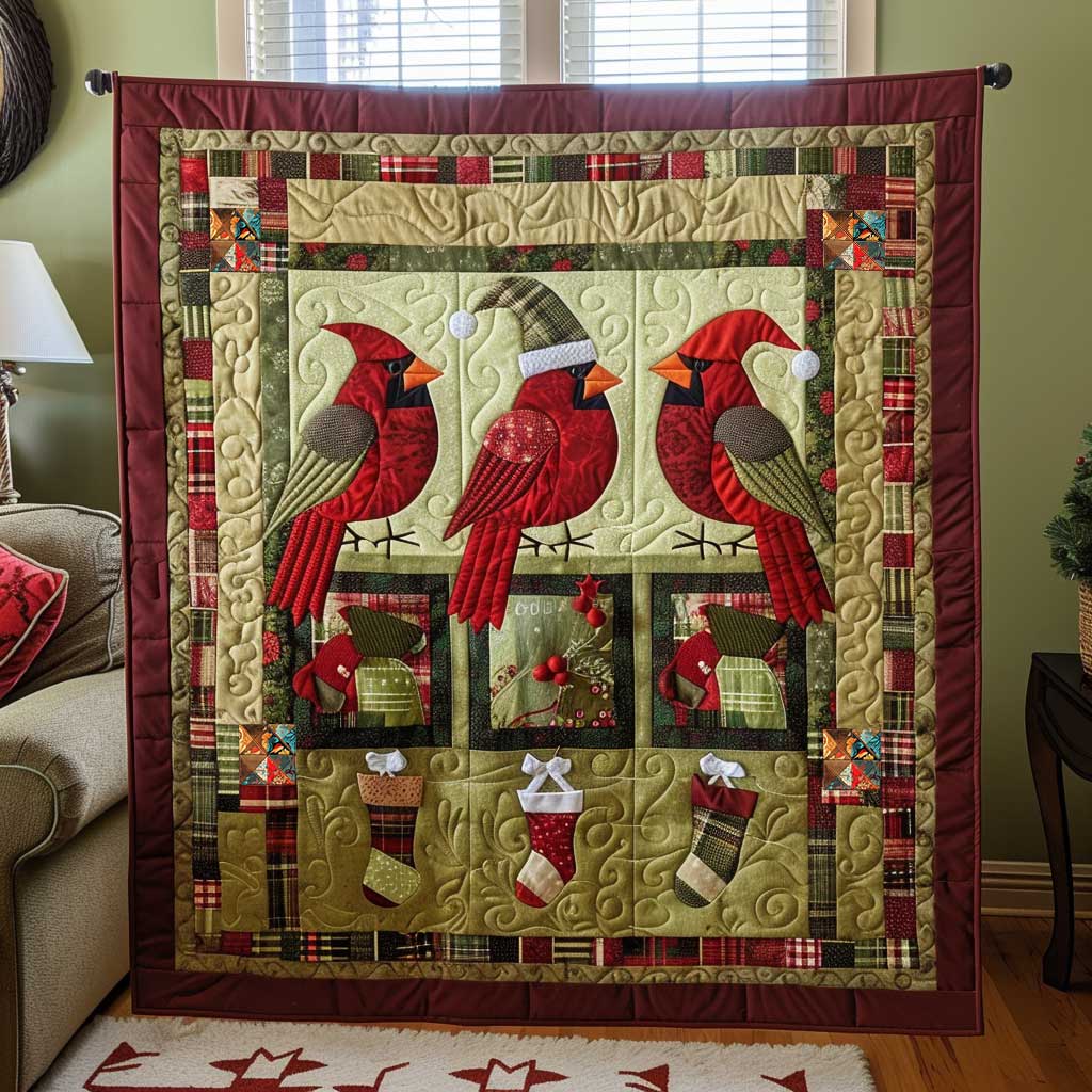 Christmas Cardinals Family Quilt Blanket