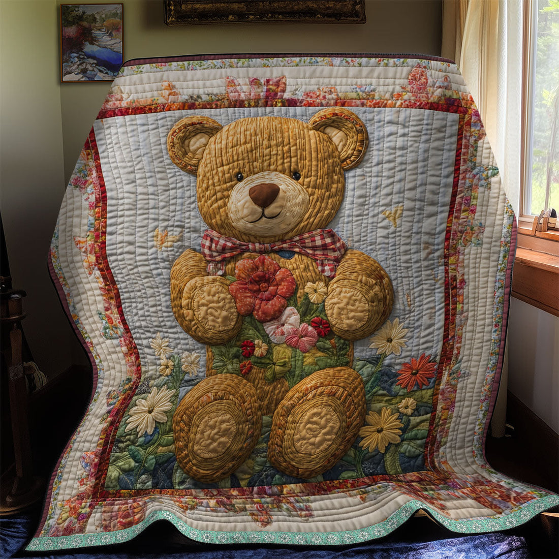 Teddy Bear Flower Quilt Blanket