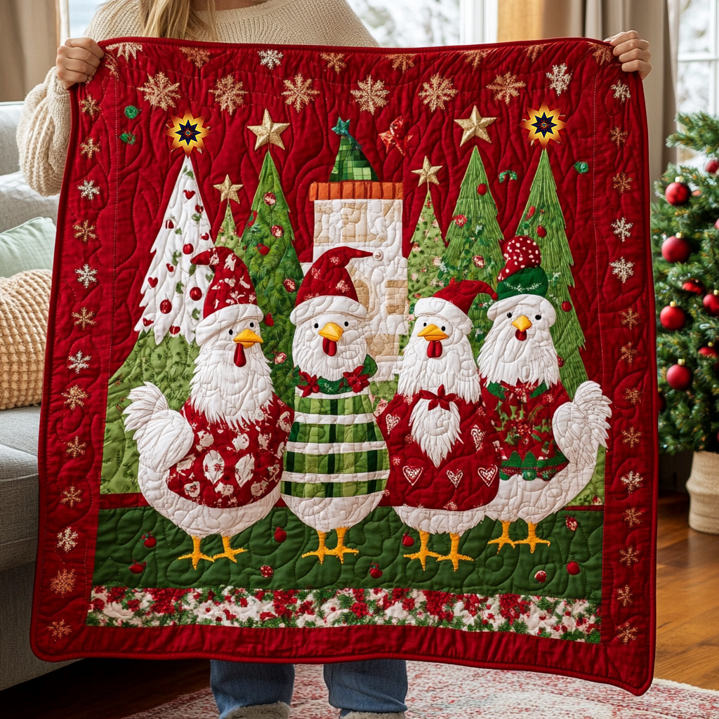 Christmas Chickens Holiday Cheer Quilt Blanket