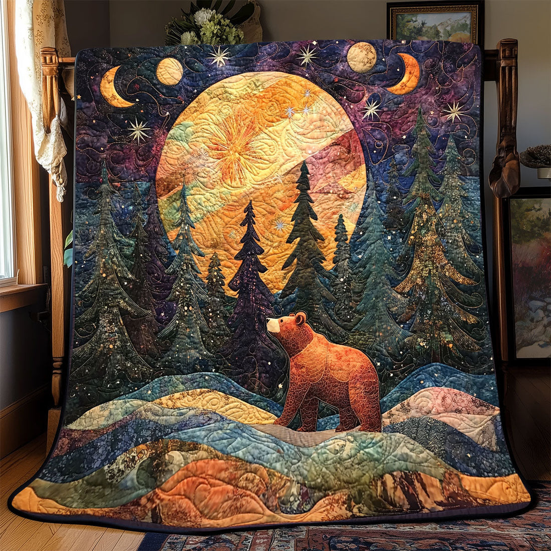Bear In Forest Rustic Charm Quilt Blanket
